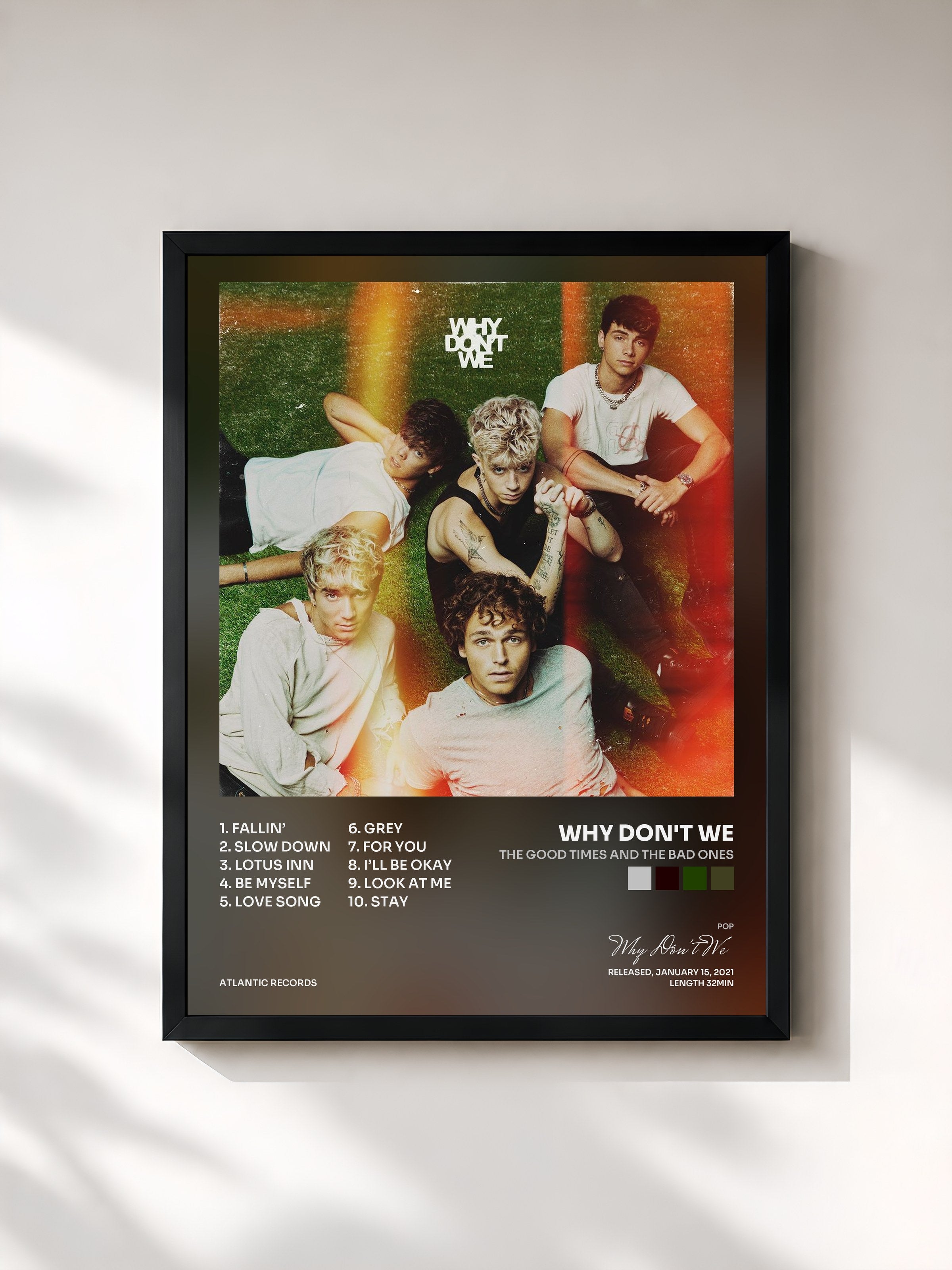 #noir Tableau de l'album The Good Times and The Bad Ones de Why Don't We, cadre noir, imprimé et encadré en France