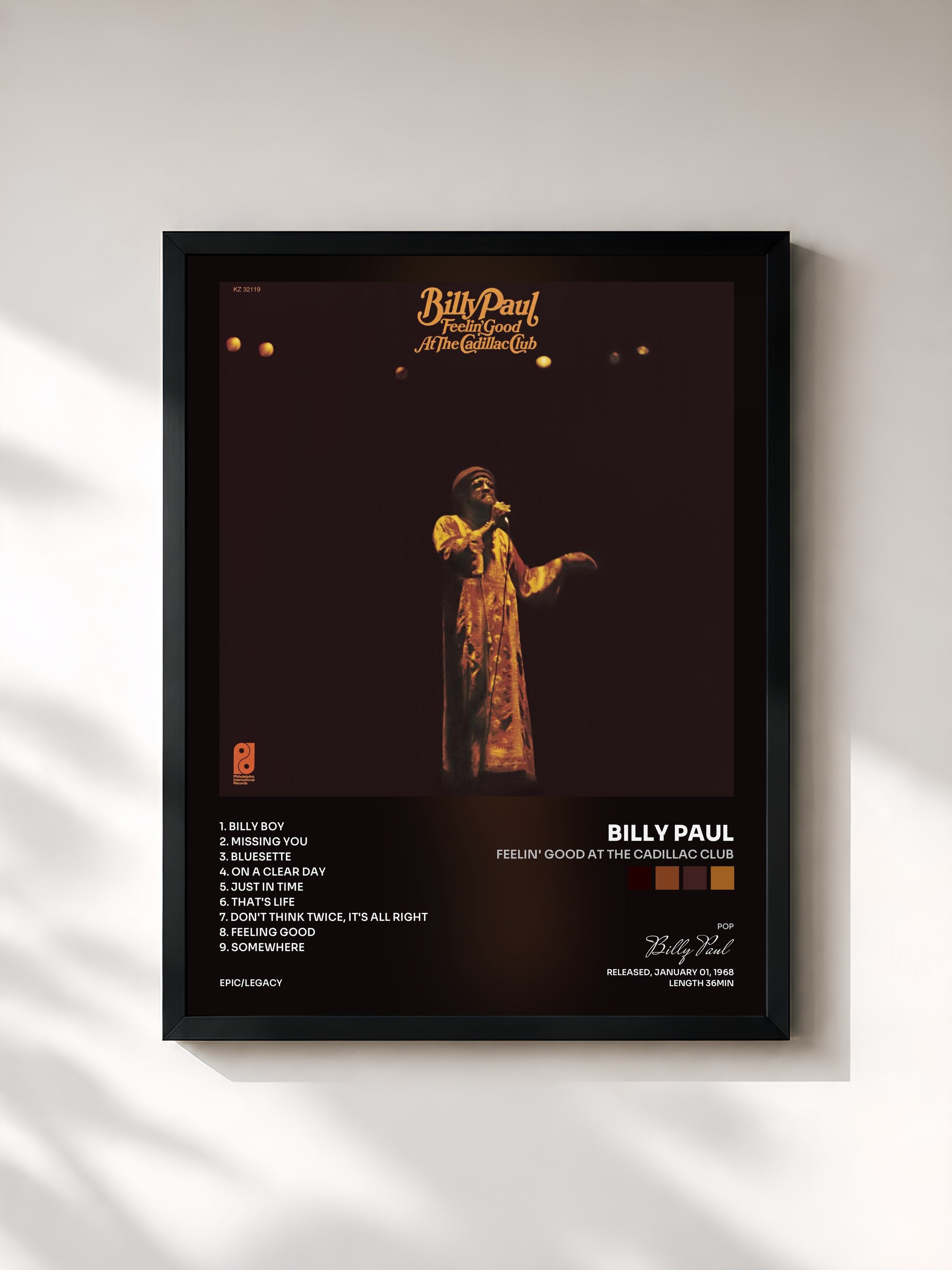 #noir Tableau de l'album Feelin' Good at the Cadillac Club de Billy Paul, cadre noir, imprimé et encadré en France