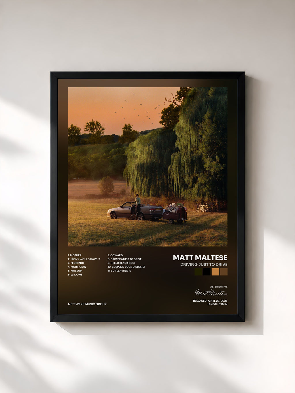 #noir Tableau de l'album Driving Just To Drive de Matt Maltese, cadre noir, imprimé et encadré en France
