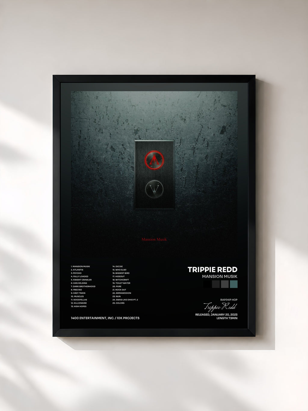 #noir Tableau de l'album MANSION MUSIK de Trippie Redd, cadre noir, imprimé et encadré en France