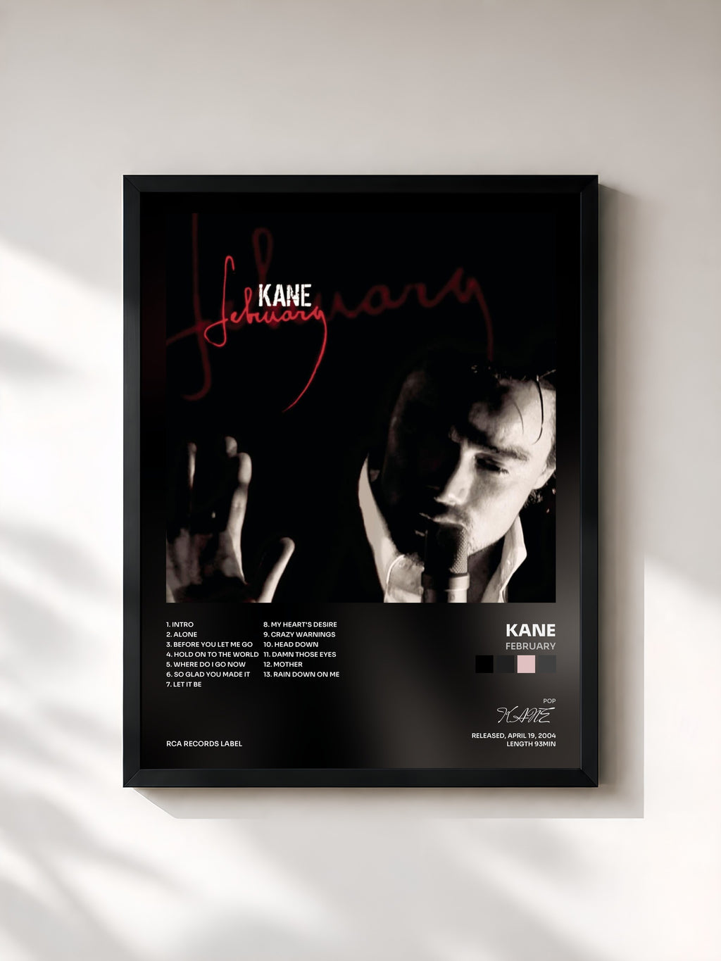 #noir Tableau de l'album February de KANE, cadre noir, imprimé et encadré en France