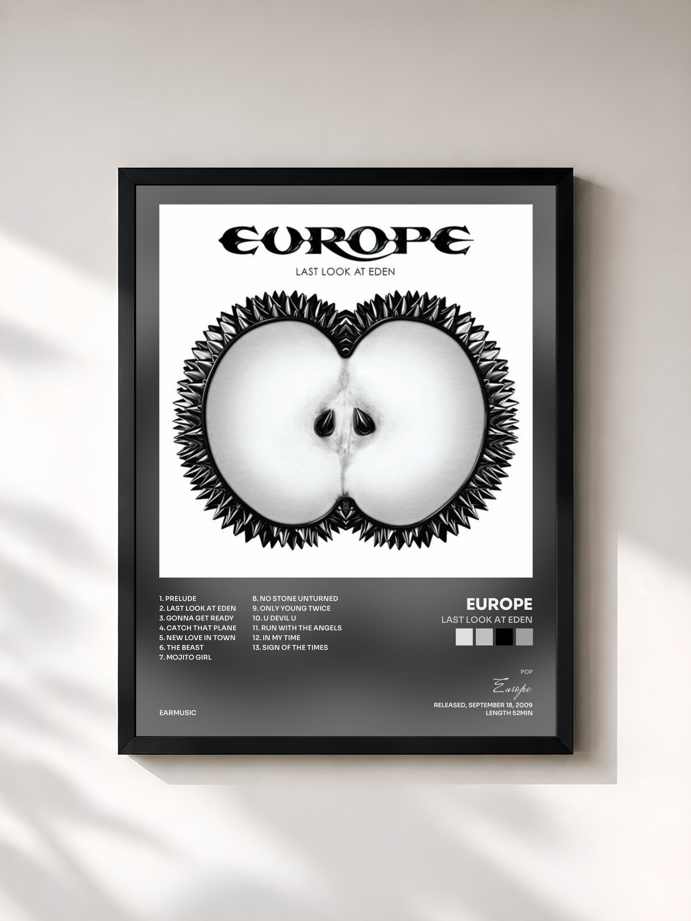 #noir Tableau de l'album Last Look at Eden de Europe, cadre noir, imprimé et encadré en France