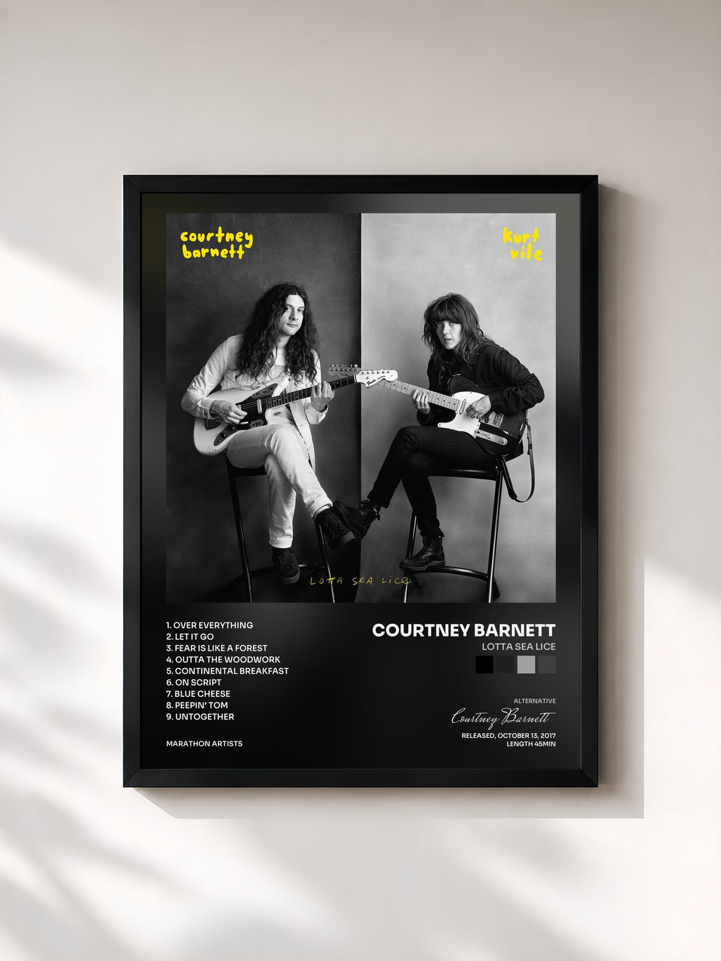 #noir Tableau de l'album Lotta Sea Lice de Courtney Barnett, cadre noir, imprimé et encadré en France