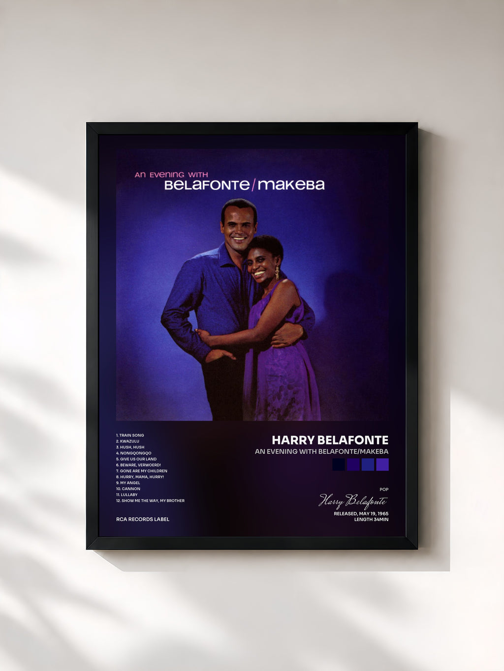 #noir Tableau de l'album An Evening With Belafonte/Makeba de Harry Belafonte, cadre noir, imprimé et encadré en France
