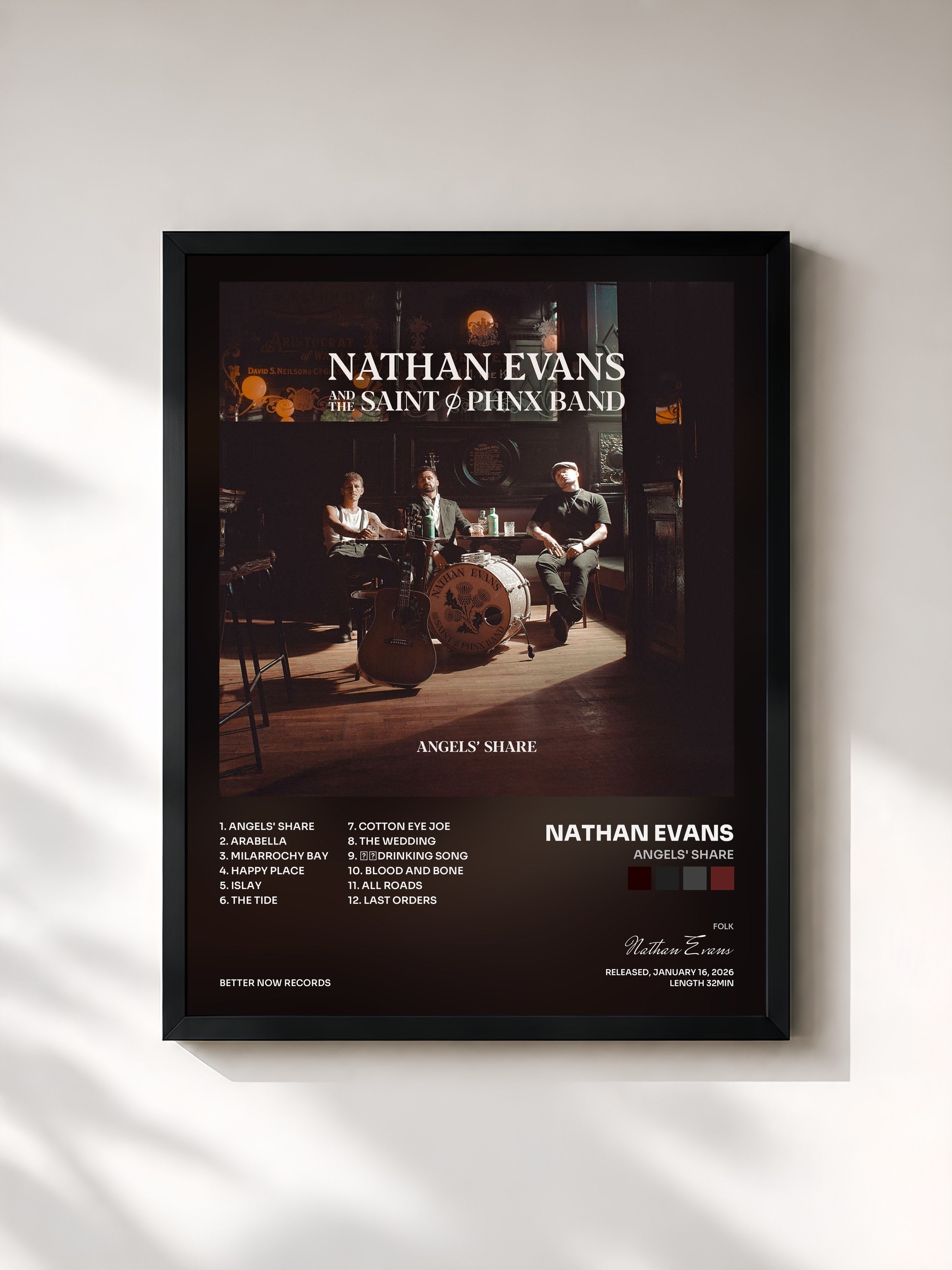 #noir Tableau de l'album Angels' Share de Nathan Evans, cadre noir, imprimé et encadré en France