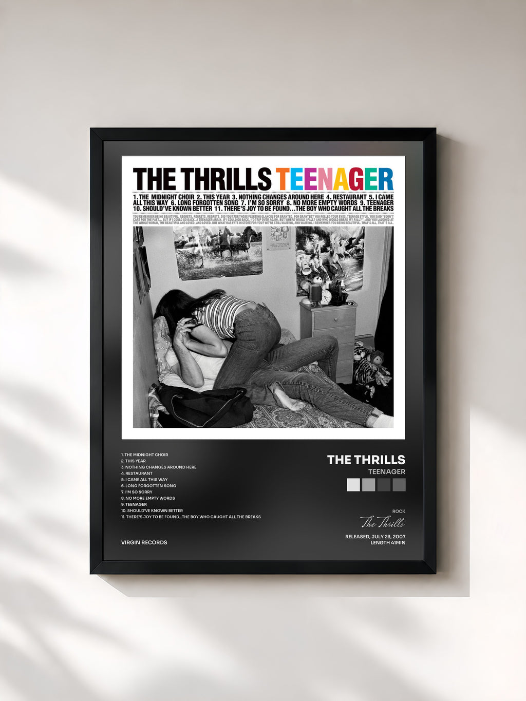 #noir Tableau de l'album Teenager de The Thrills, cadre noir, imprimé et encadré en France