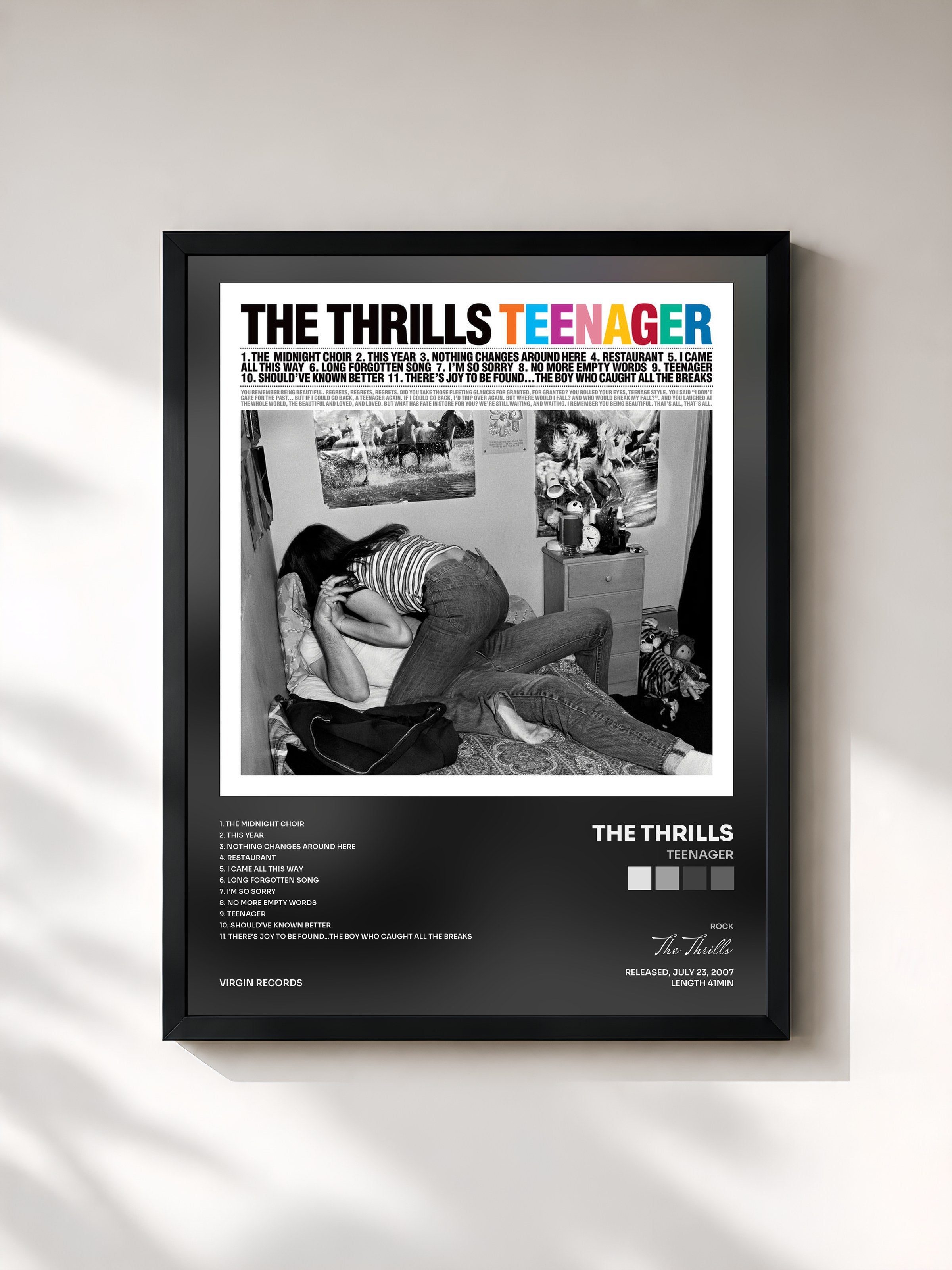 #noir Tableau de l'album Teenager de The Thrills, cadre noir, imprimé et encadré en France