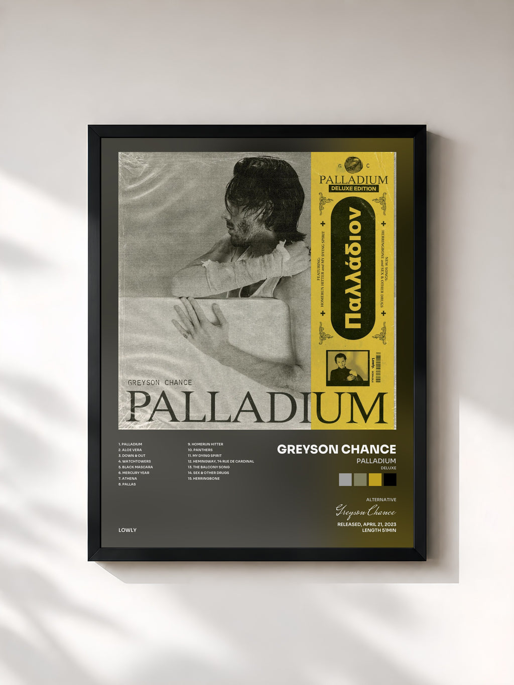 #noir Tableau de l'album Palladium (Deluxe) de Greyson Chance, cadre noir, imprimé et encadré en France