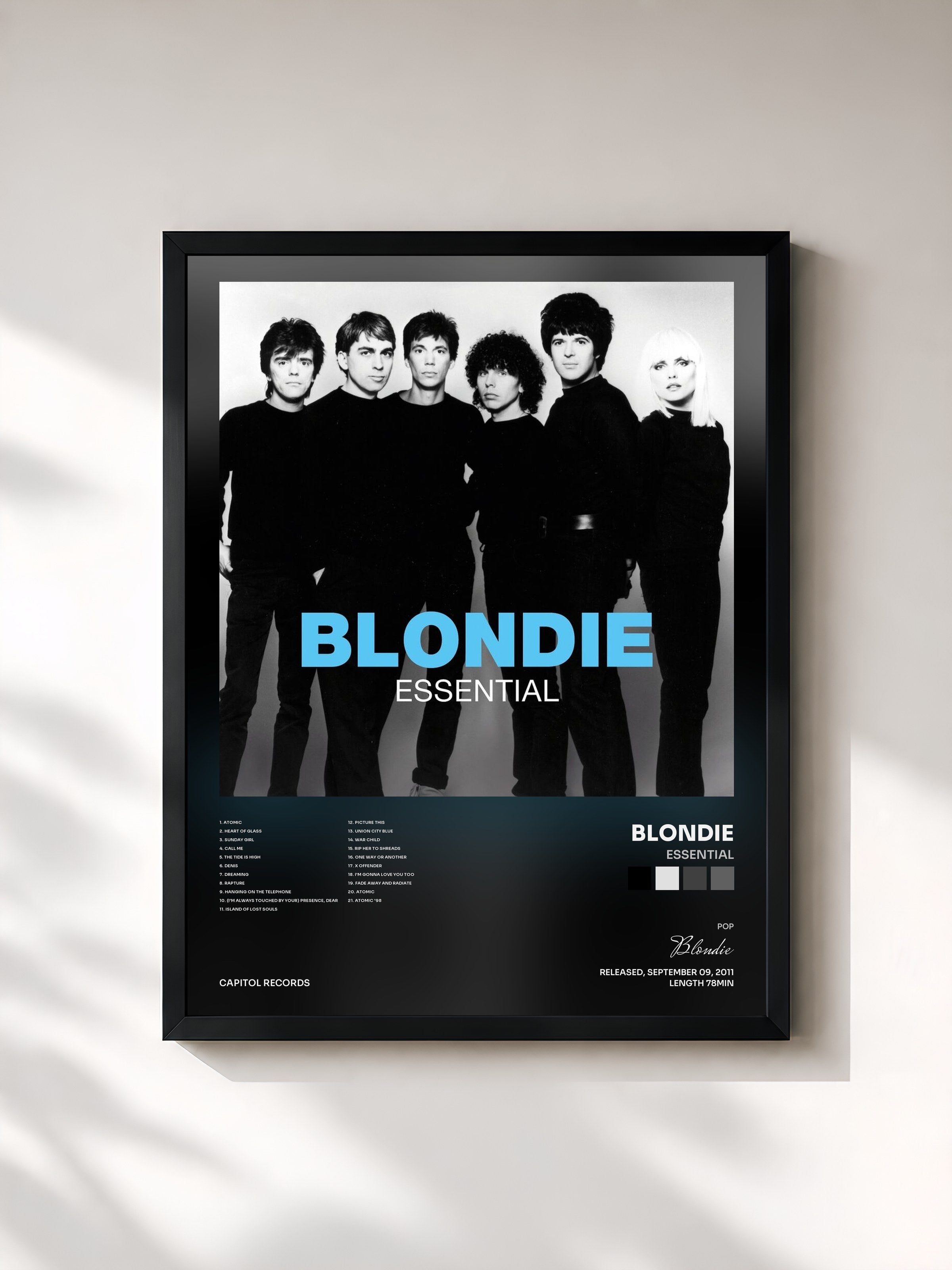 #noir Tableau de l'album Essential de Blondie, cadre noir, imprimé et encadré en France