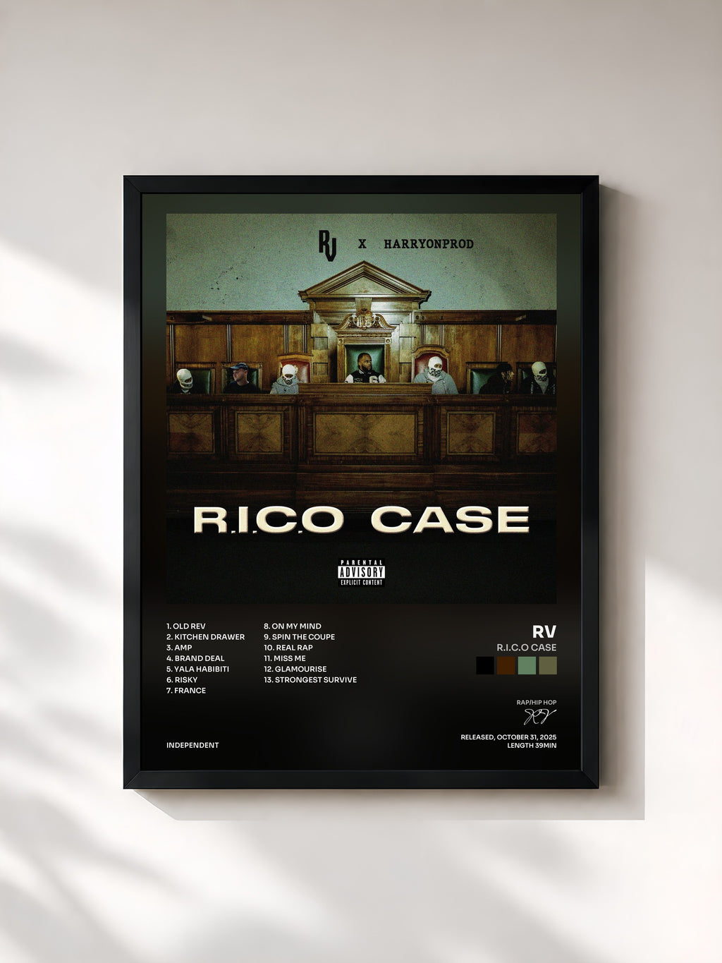 #noir Tableau de l'album R.I.C.O Case de RV, cadre noir, imprimé et encadré en France