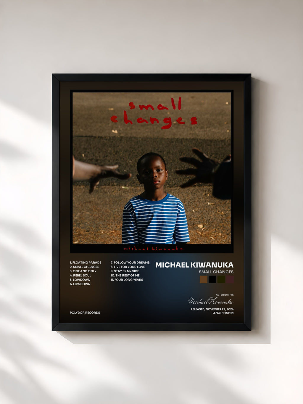 #noir Tableau de l'album Small Changes de Michael Kiwanuka, cadre noir, imprimé et encadré en France