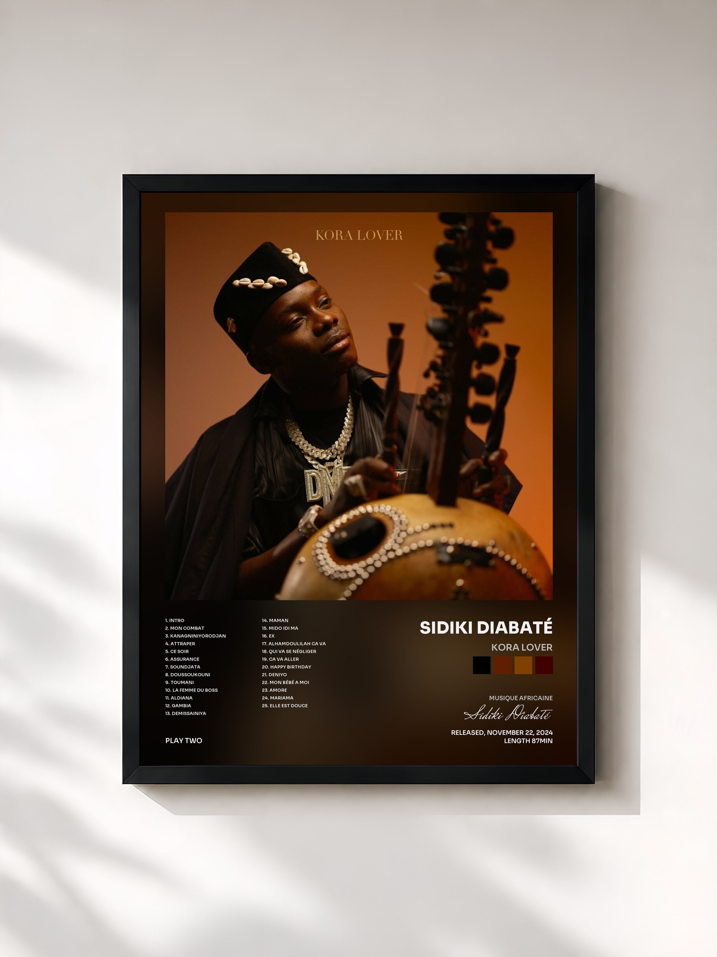 #noir Tableau de l'album Kora Lover de Sidiki Diabaté, cadre noir, imprimé et encadré en France
