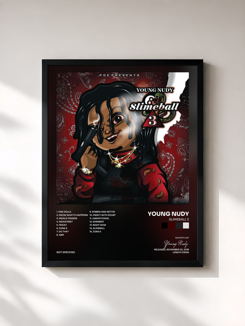 #noir Tableau de l'album SlimeBall 3 de Young Nudy, cadre noir, imprimé et encadré en France