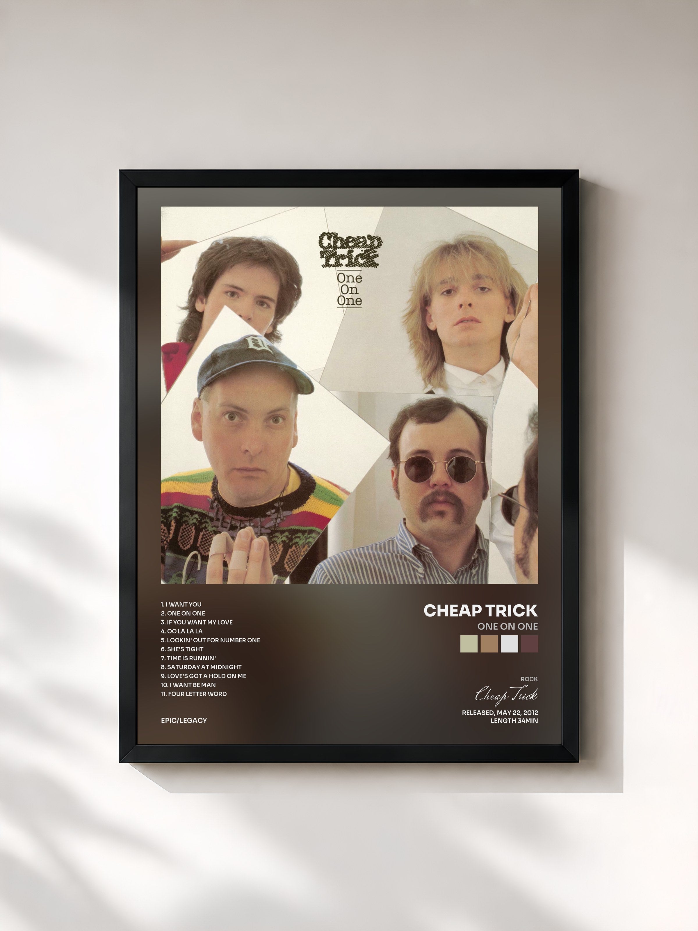 #noir Tableau de l'album One On One de Cheap Trick, cadre noir, imprimé et encadré en France