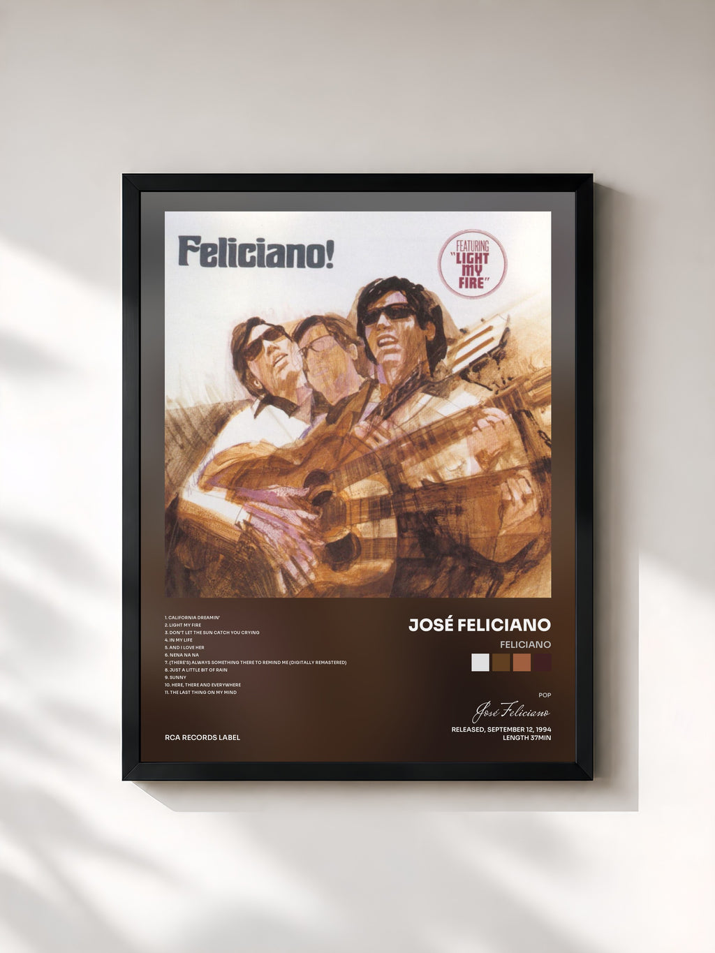 #noir Feliciano di José Feliciano in stampa incorniciata, cornice nera, stampata e incorniciata in Francia