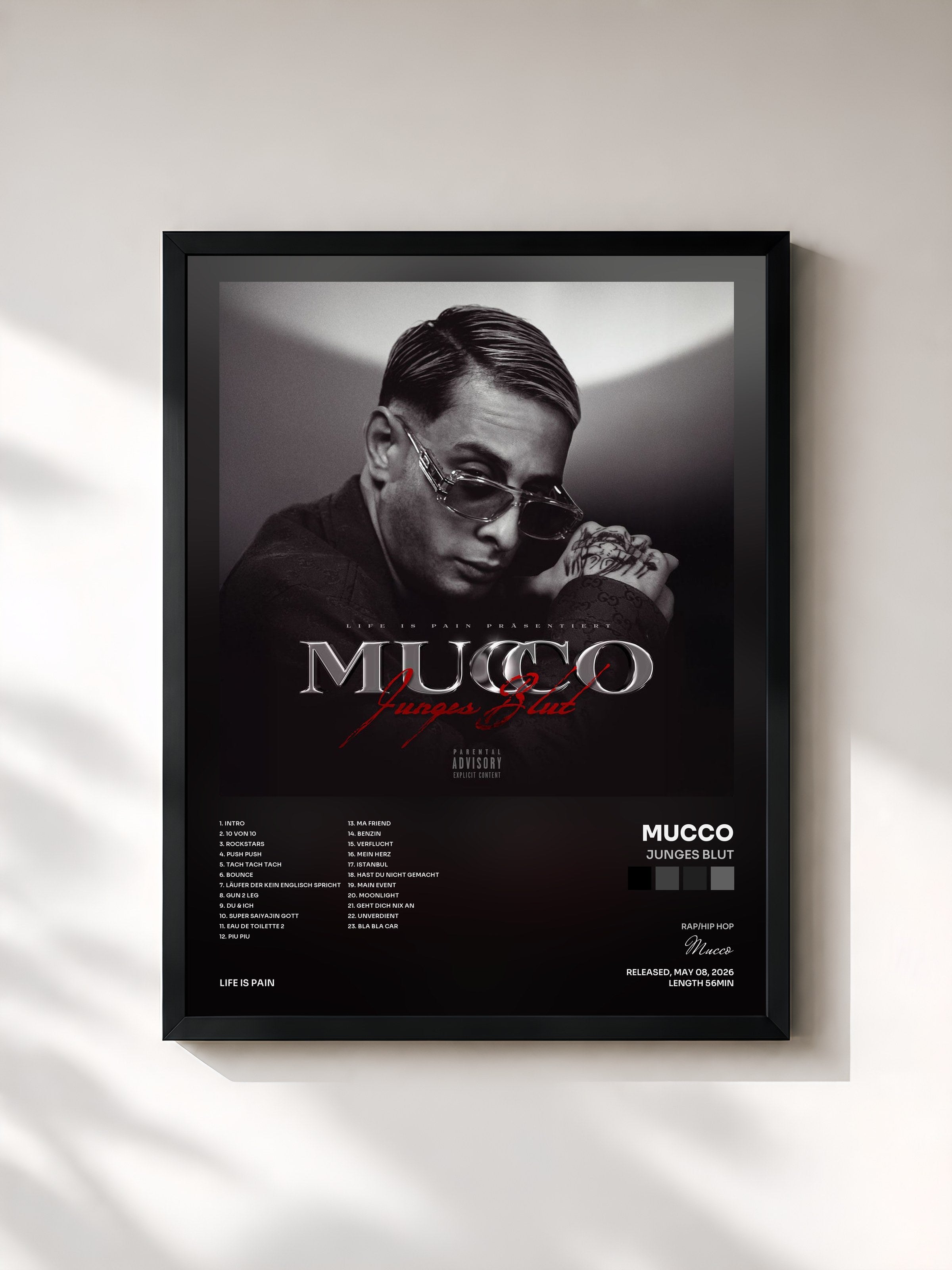 #noir Tableau de l'album Junges Blut de Mucco, cadre noir, imprimé et encadré en France