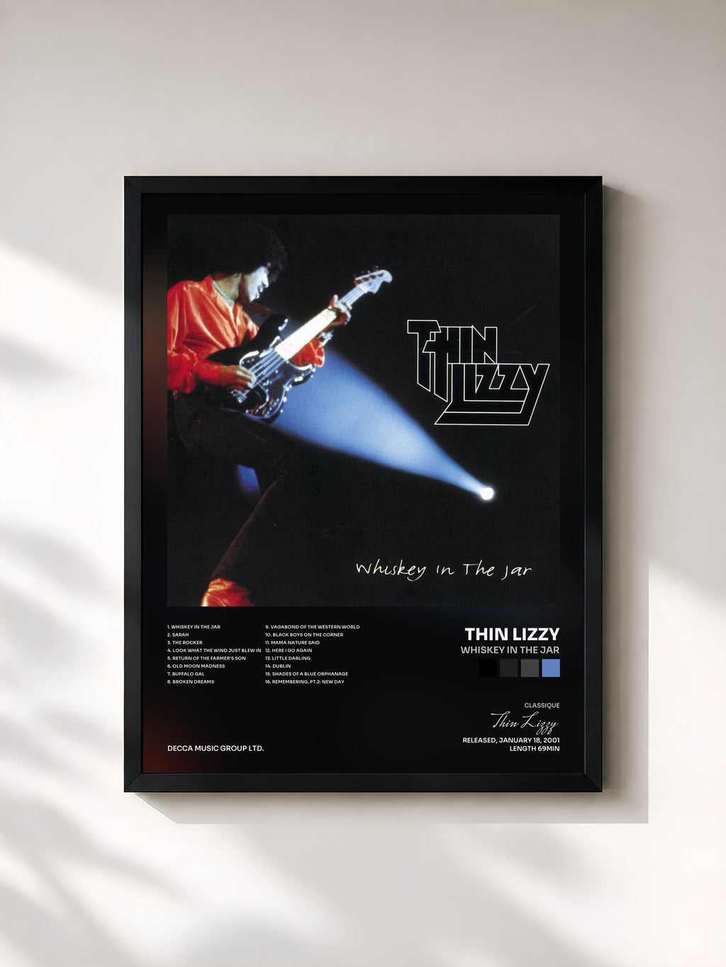 #noir Tableau de l'album Whiskey In The Jar de Thin Lizzy, cadre noir, imprimé et encadré en France