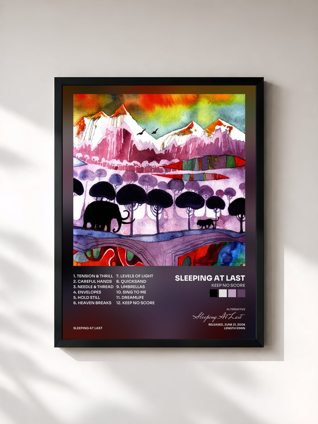 #noir Tableau de l'album Keep No Score de Sleeping At Last, cadre noir, imprimé et encadré en France