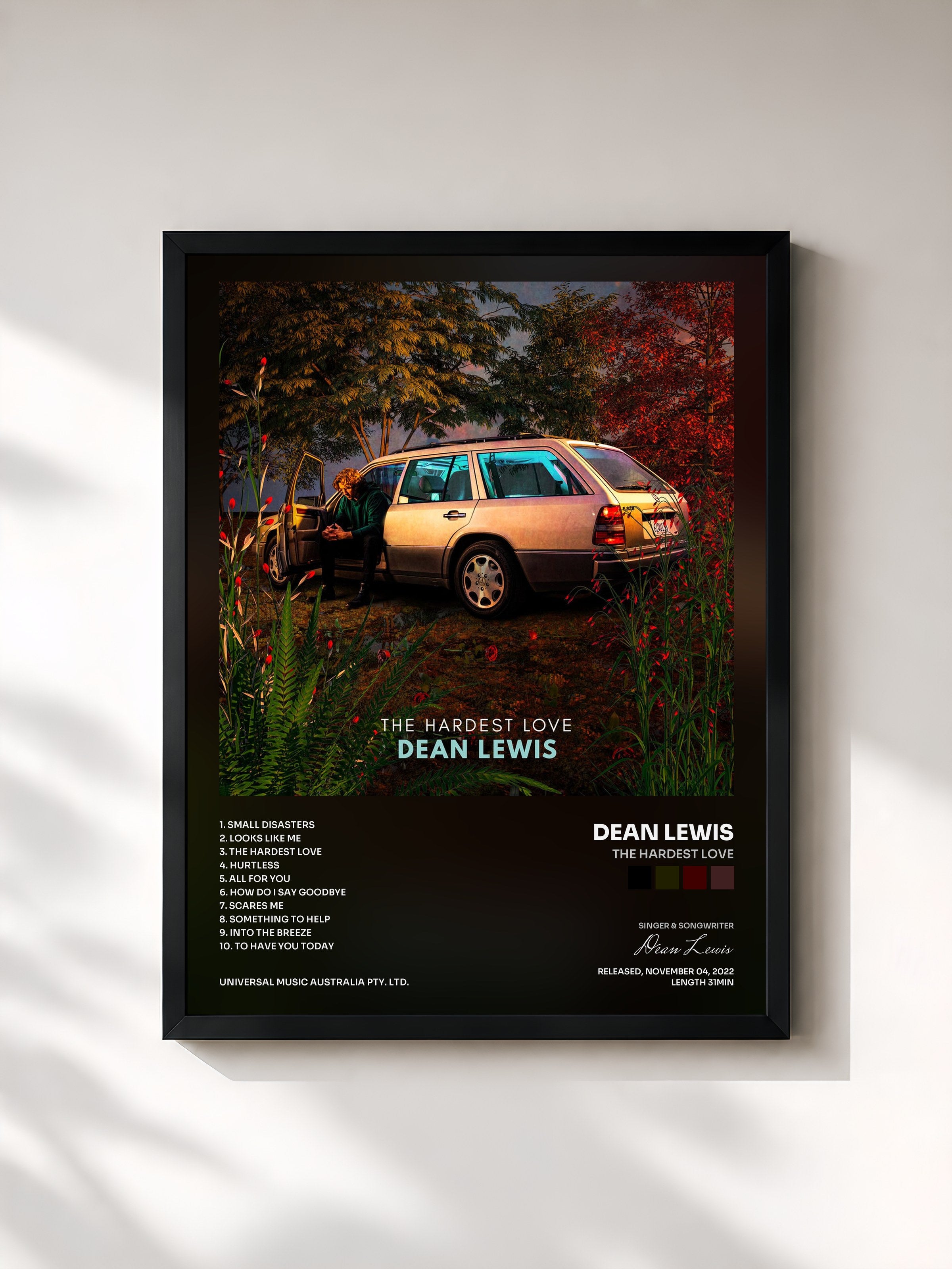 #noir Tableau de l'album The Hardest Love de Dean Lewis, cadre noir, imprimé et encadré en France