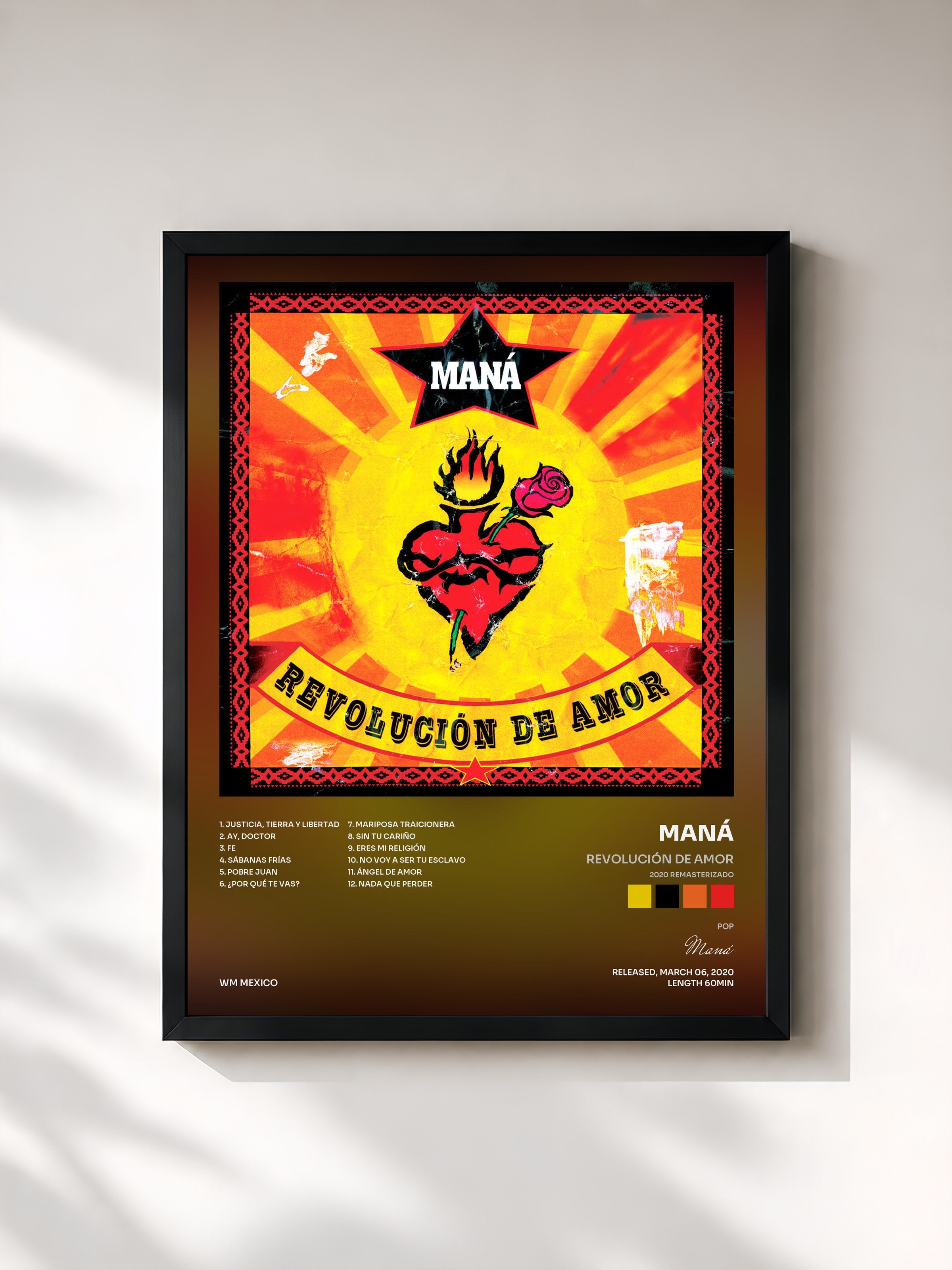 #noir Tableau de l'album Revolución De Amor (2020 Remasterizado) de Maná, cadre noir, imprimé et encadré en France
