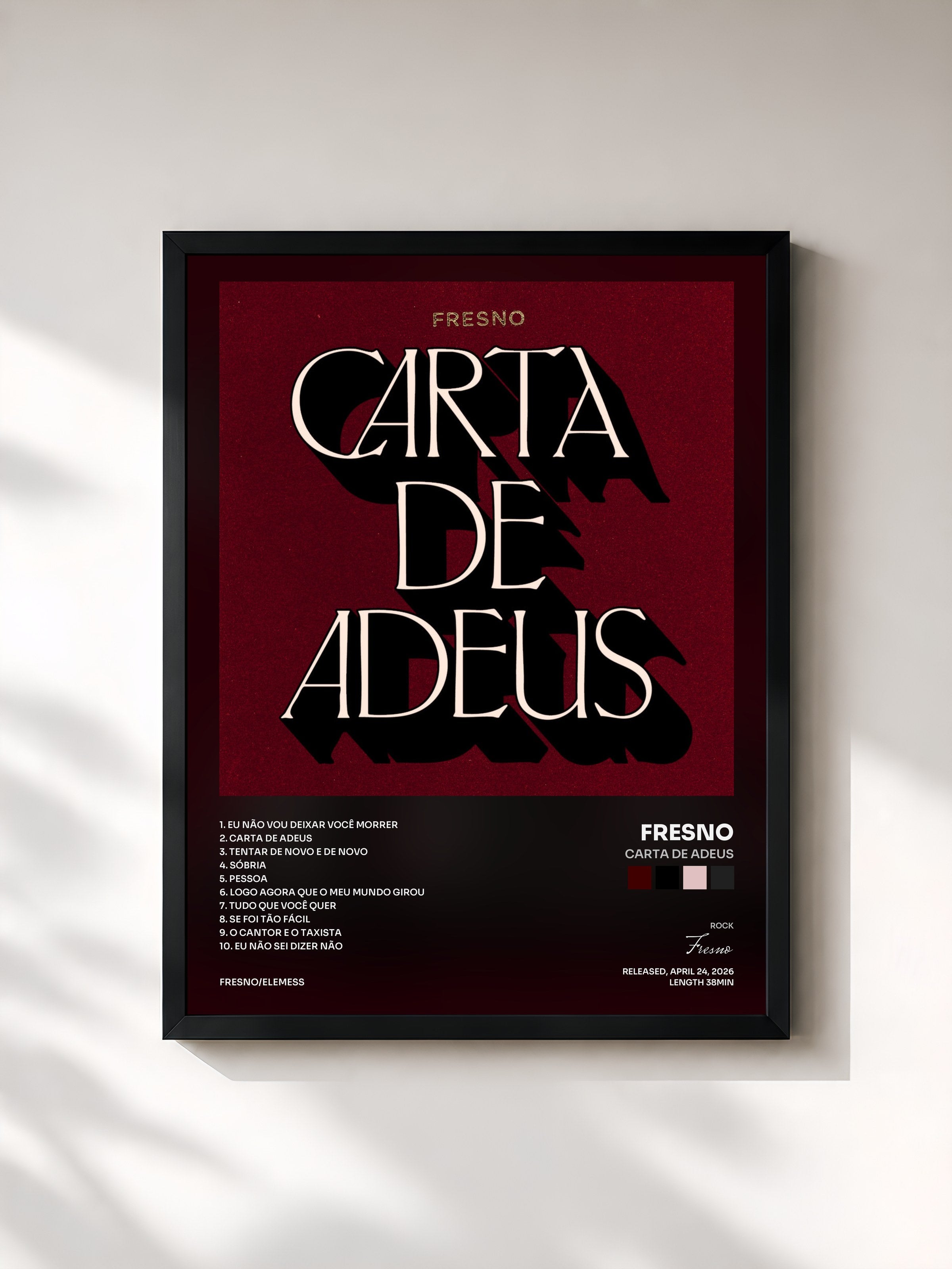 #noir Tableau de l'album Carta de Adeus de Fresno, cadre noir, imprimé et encadré en France