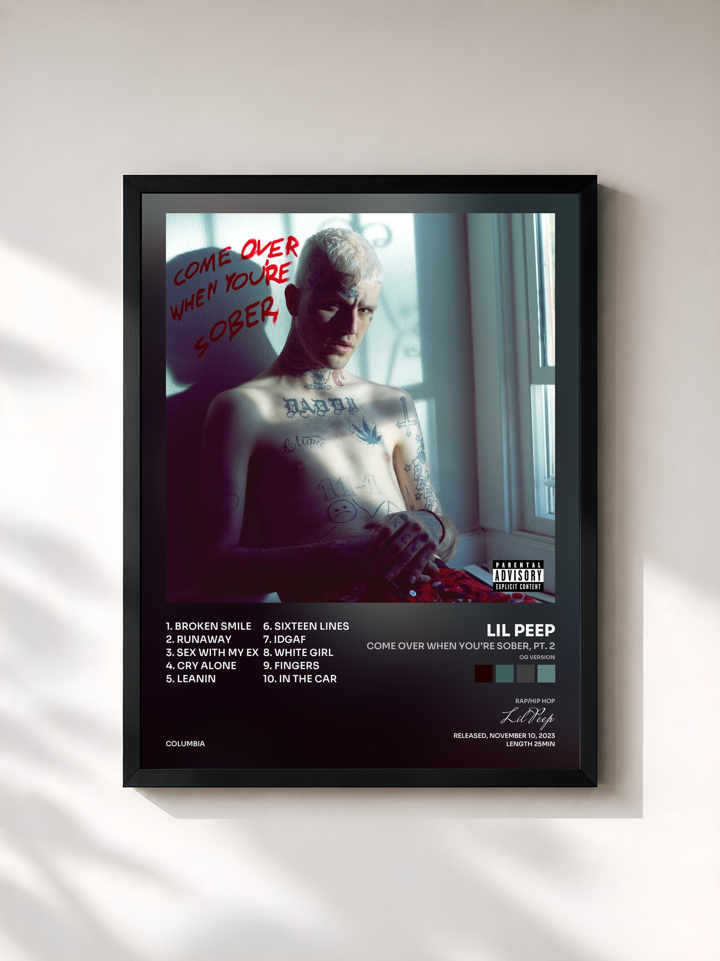 #noir Tableau de l'album Come Over When You're Sober, Pt. 2 (og version) de Lil Peep, cadre noir, imprimé et encadré en France