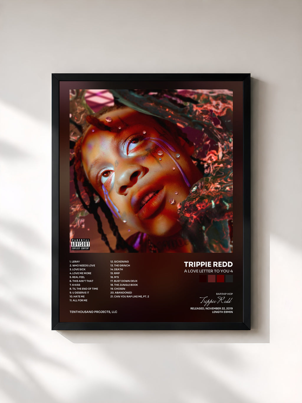 #noir Tableau de l'album A Love Letter To You 4 de Trippie Redd, cadre noir, imprimé et encadré en France