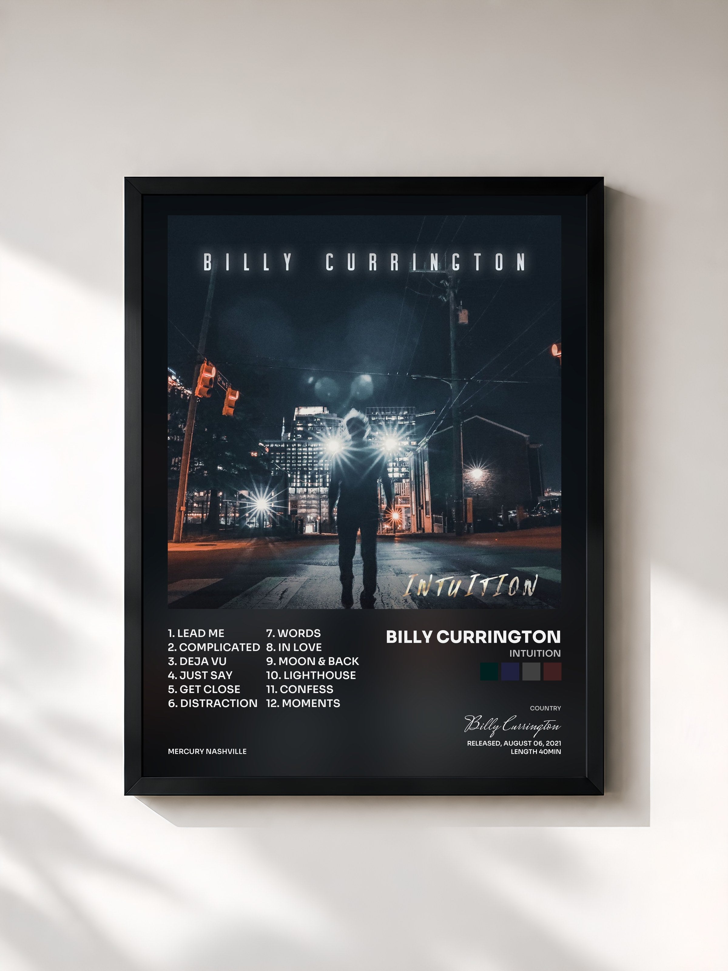 #noir Tableau de l'album Intuition de Billy Currington, cadre noir, imprimé et encadré en France