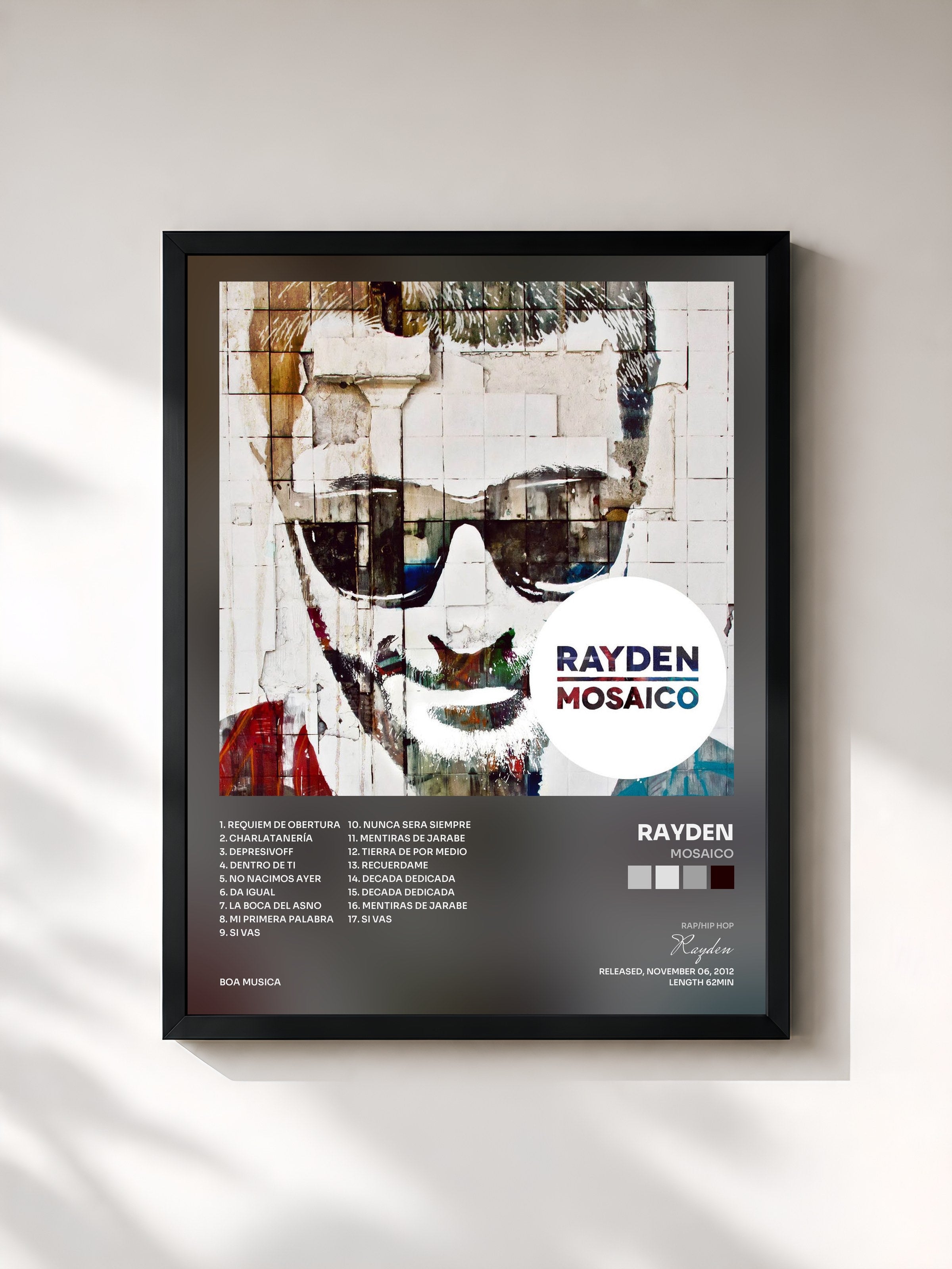 #noir Tableau de l'album Mosaico de Rayden, cadre noir, imprimé et encadré en France