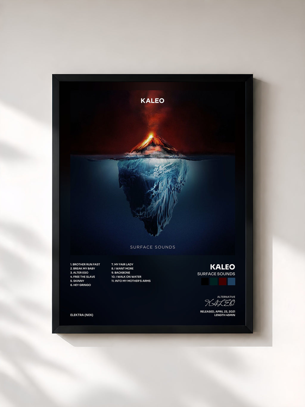 #noir Tableau de l'album Surface Sounds de KALEO, cadre noir, imprimé et encadré en France