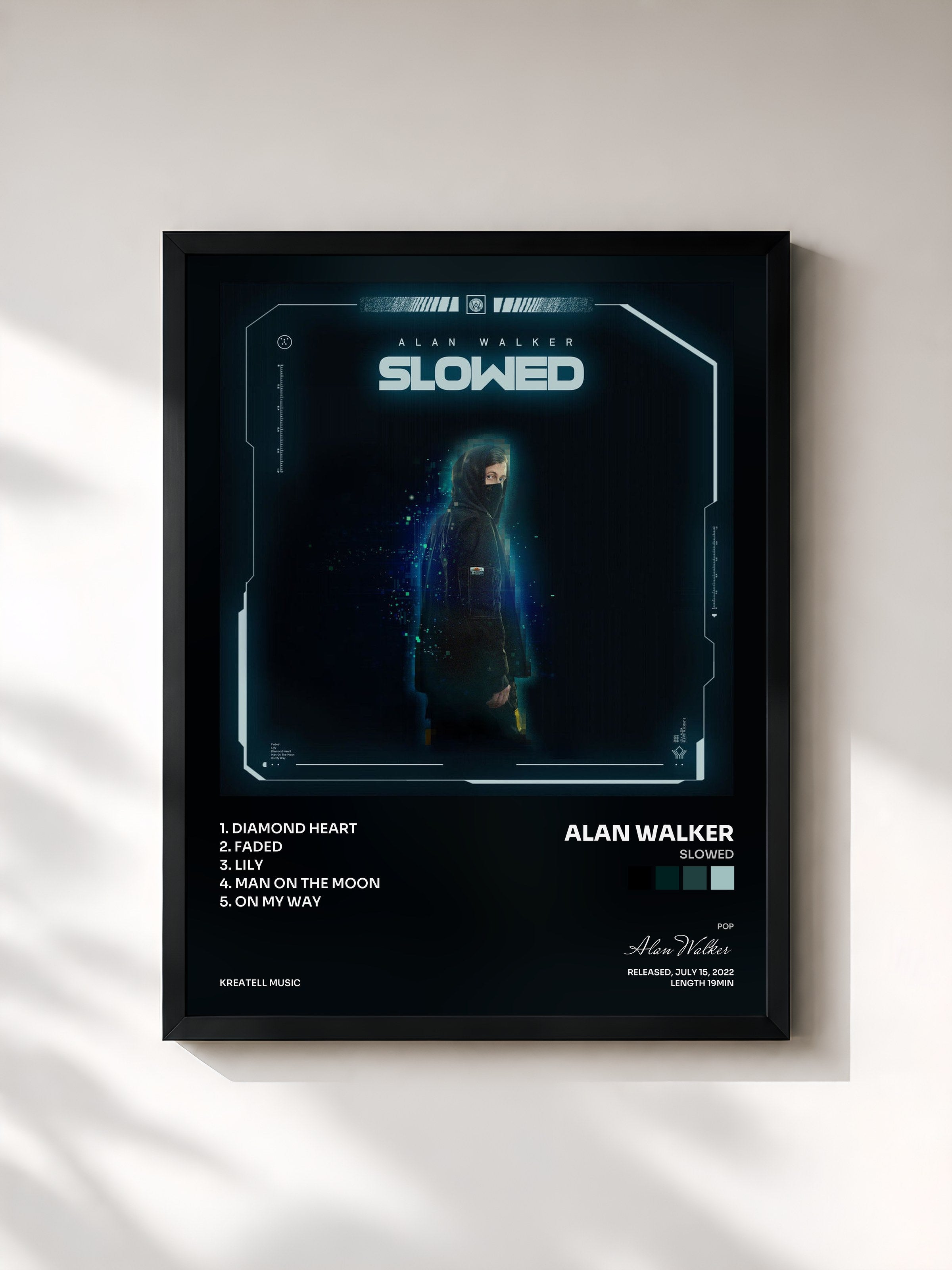 #noir Tableau de l'album Slowed de Alan Walker, cadre noir, imprimé et encadré en France