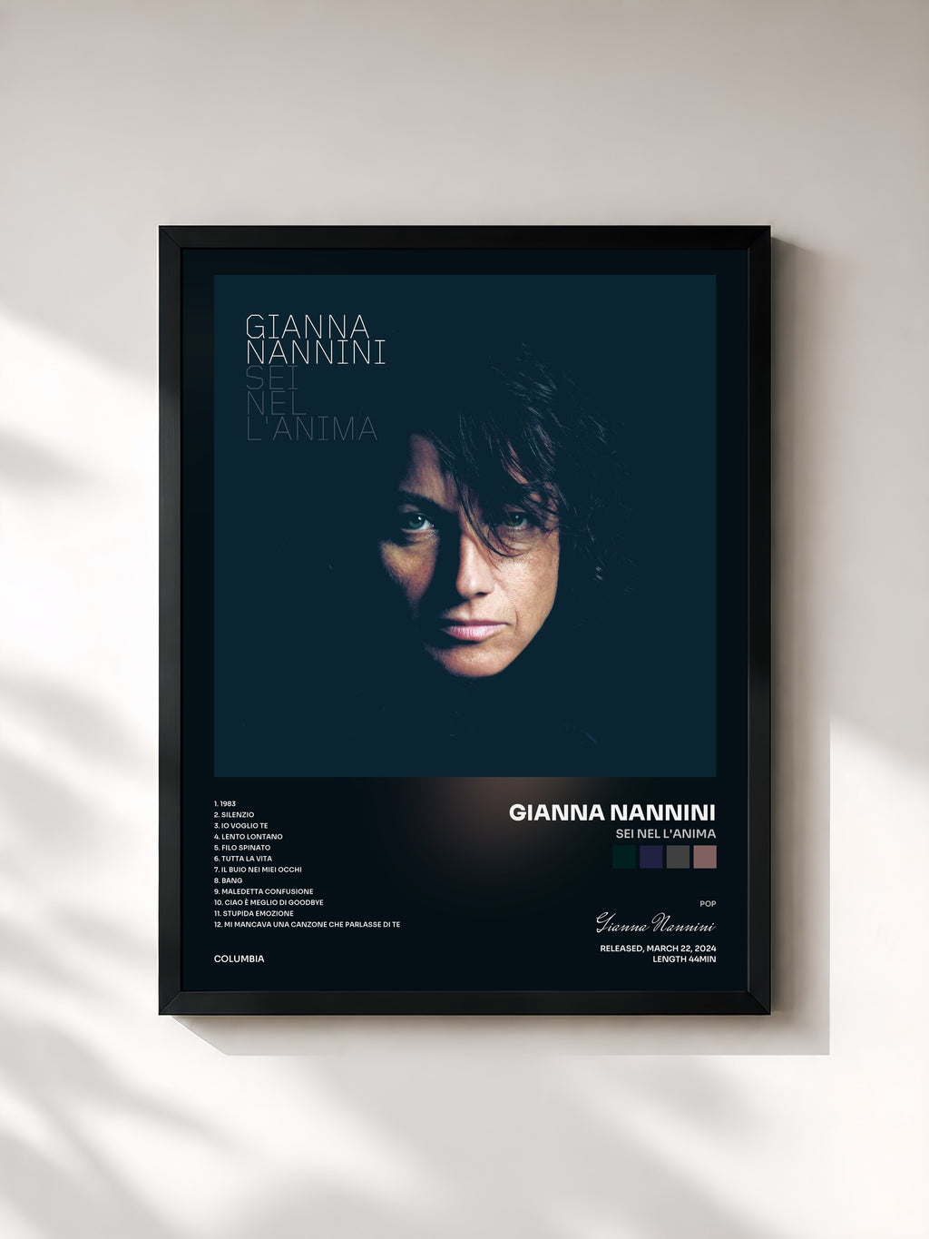 #noir Tableau de l'album Sei nel l'anima de Gianna Nannini, cadre noir, imprimé et encadré en France