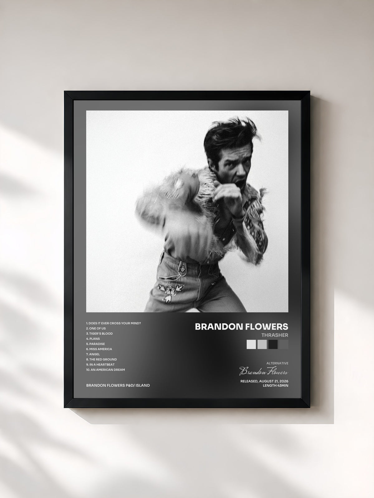#noir Tableau de l'album THRASHER de Brandon Flowers, cadre noir, imprimé et encadré en France