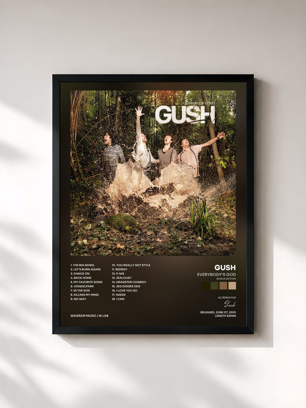#noir Tableau de l'album Everybody's God (Bonus Edition) de Gush, cadre noir, imprimé et encadré en France