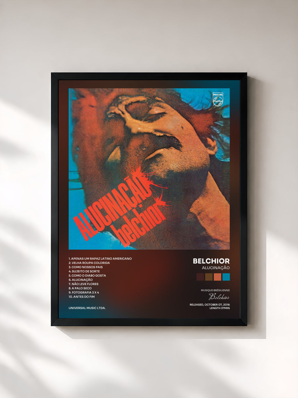 #noir Tableau de l'album Alucinação de Belchior, cadre noir, imprimé et encadré en France