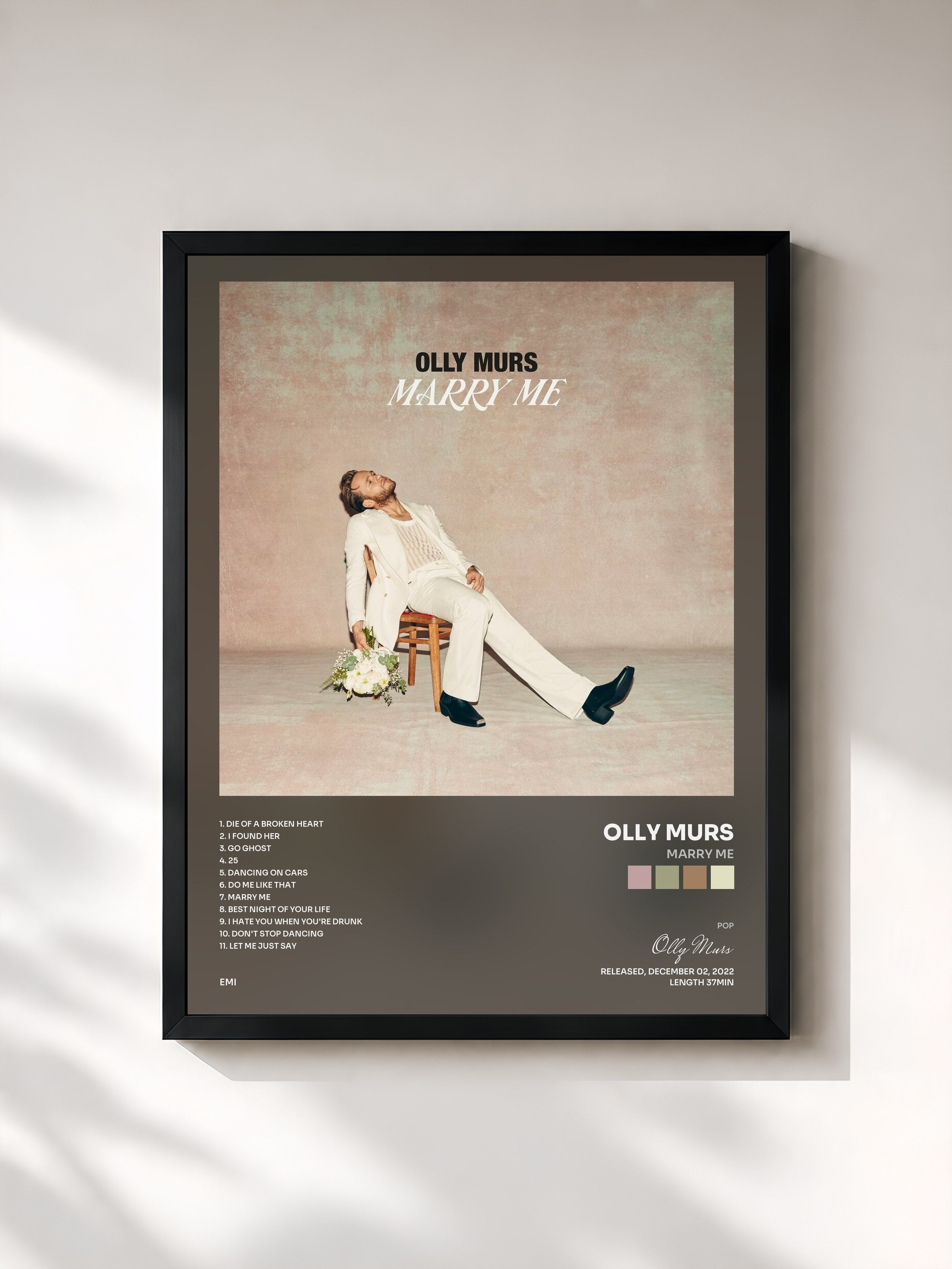 #noir Tableau de l'album Marry Me de Olly Murs, cadre noir, imprimé et encadré en France