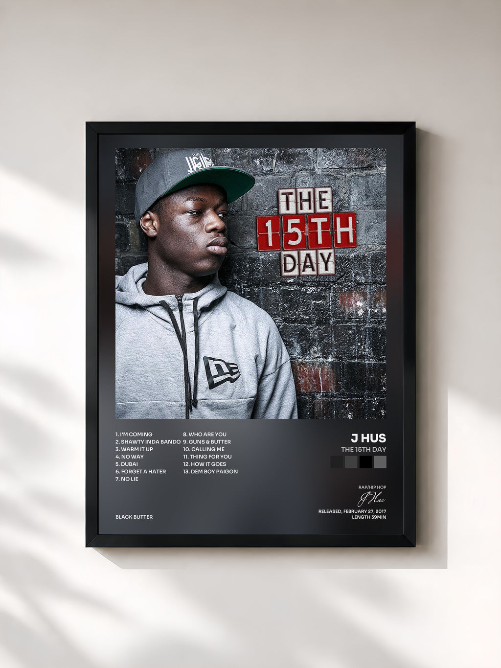#noir Tableau de l'album The 15th Day de J Hus, cadre noir, imprimé et encadré en France