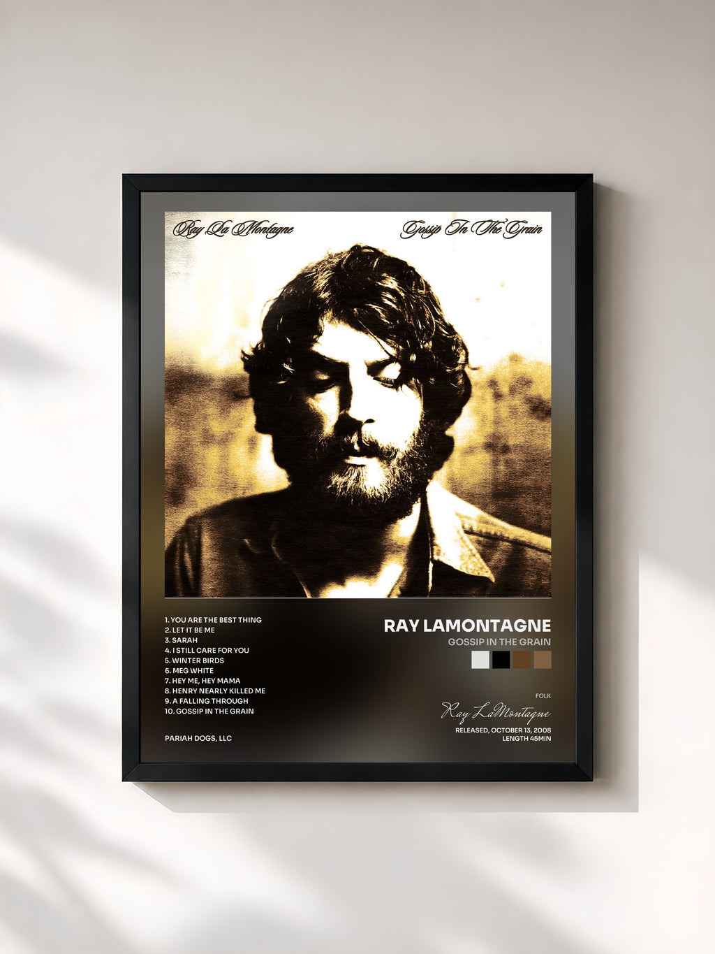 #noir Tableau de l'album Gossip in the Grain de Ray LaMontagne, cadre noir, imprimé et encadré en France