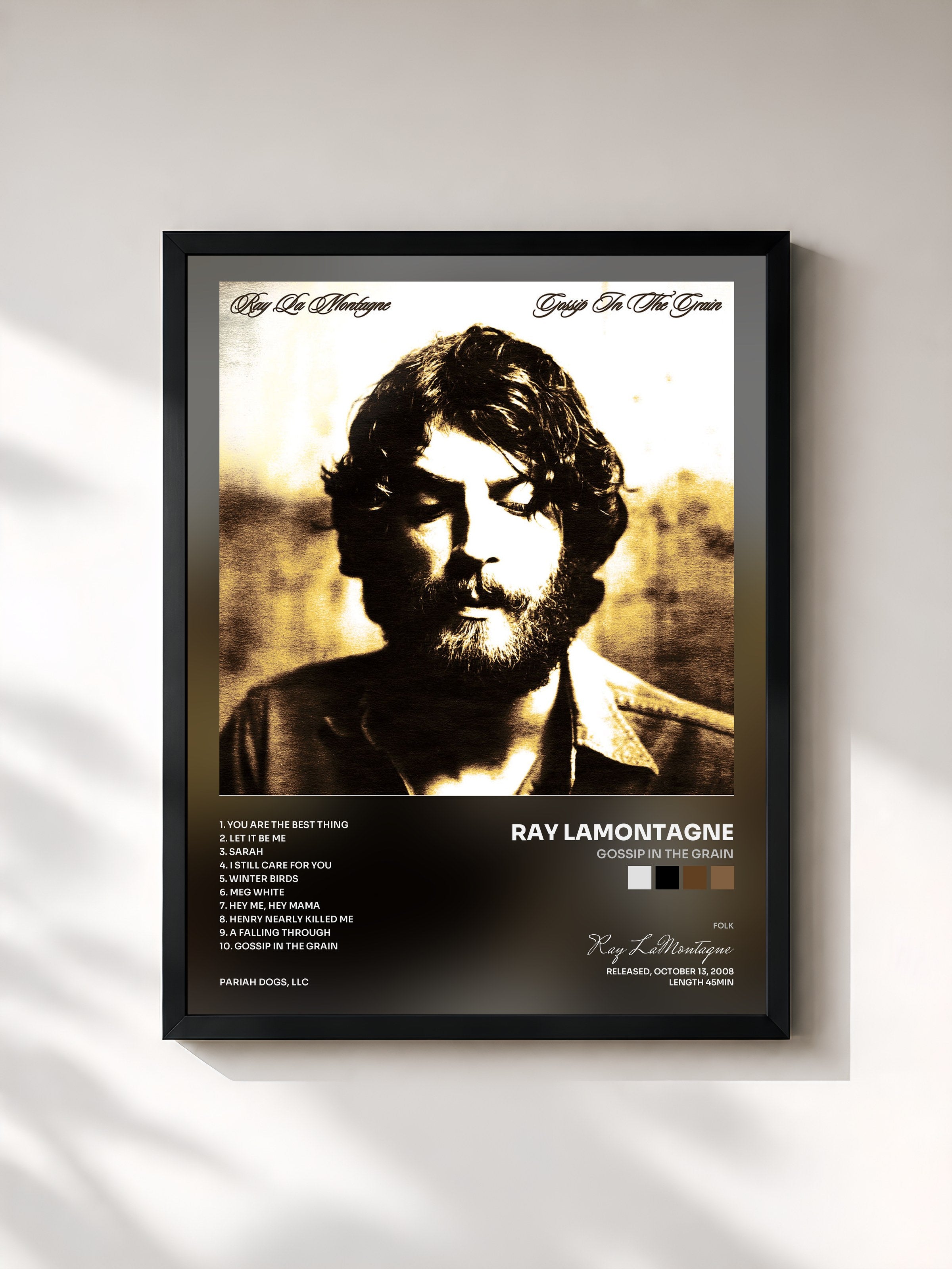 #noir Tableau de l'album Gossip in the Grain de Ray LaMontagne, cadre noir, imprimé et encadré en France