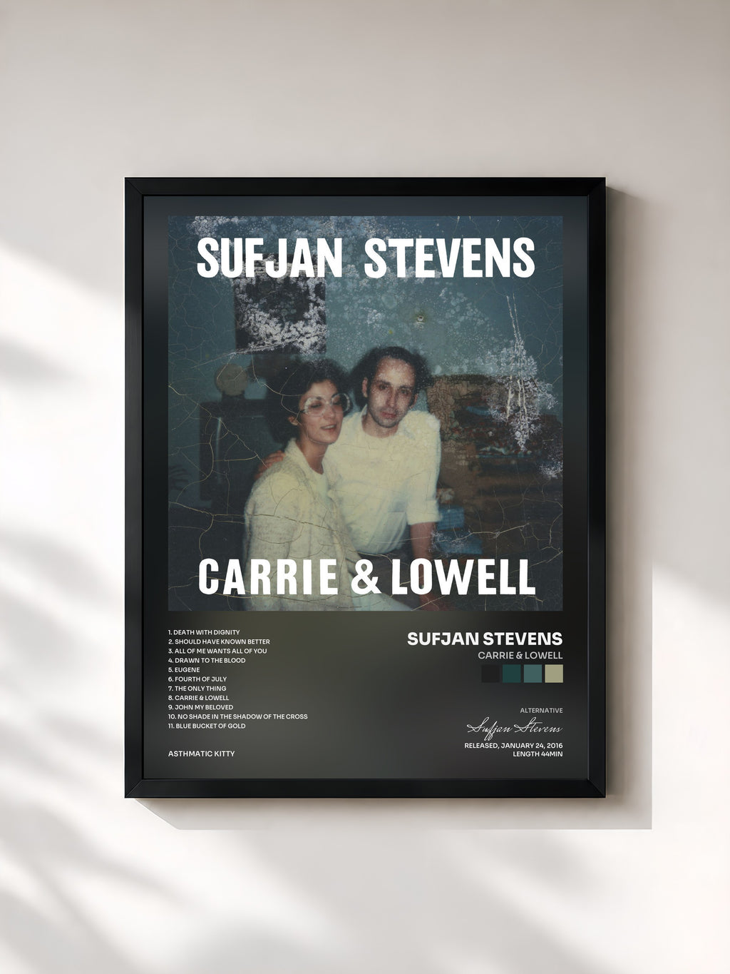 #noir Tableau de l'album Carrie & Lowell de Sufjan Stevens, cadre noir, imprimé et encadré en France
