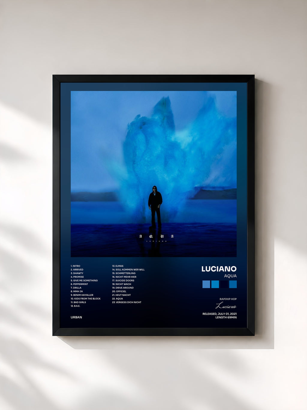 #noir Tableau de l'album AQUA de Luciano, cadre noir, imprimé et encadré en France