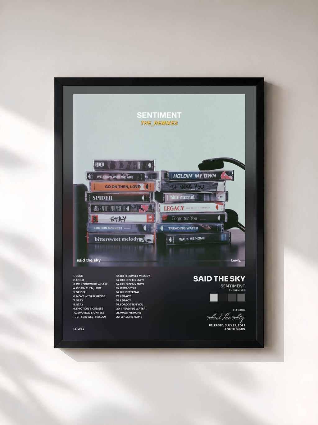 #noir Tableau de l'album Sentiment (The Remixes) de Said The Sky, cadre noir, imprimé et encadré en France