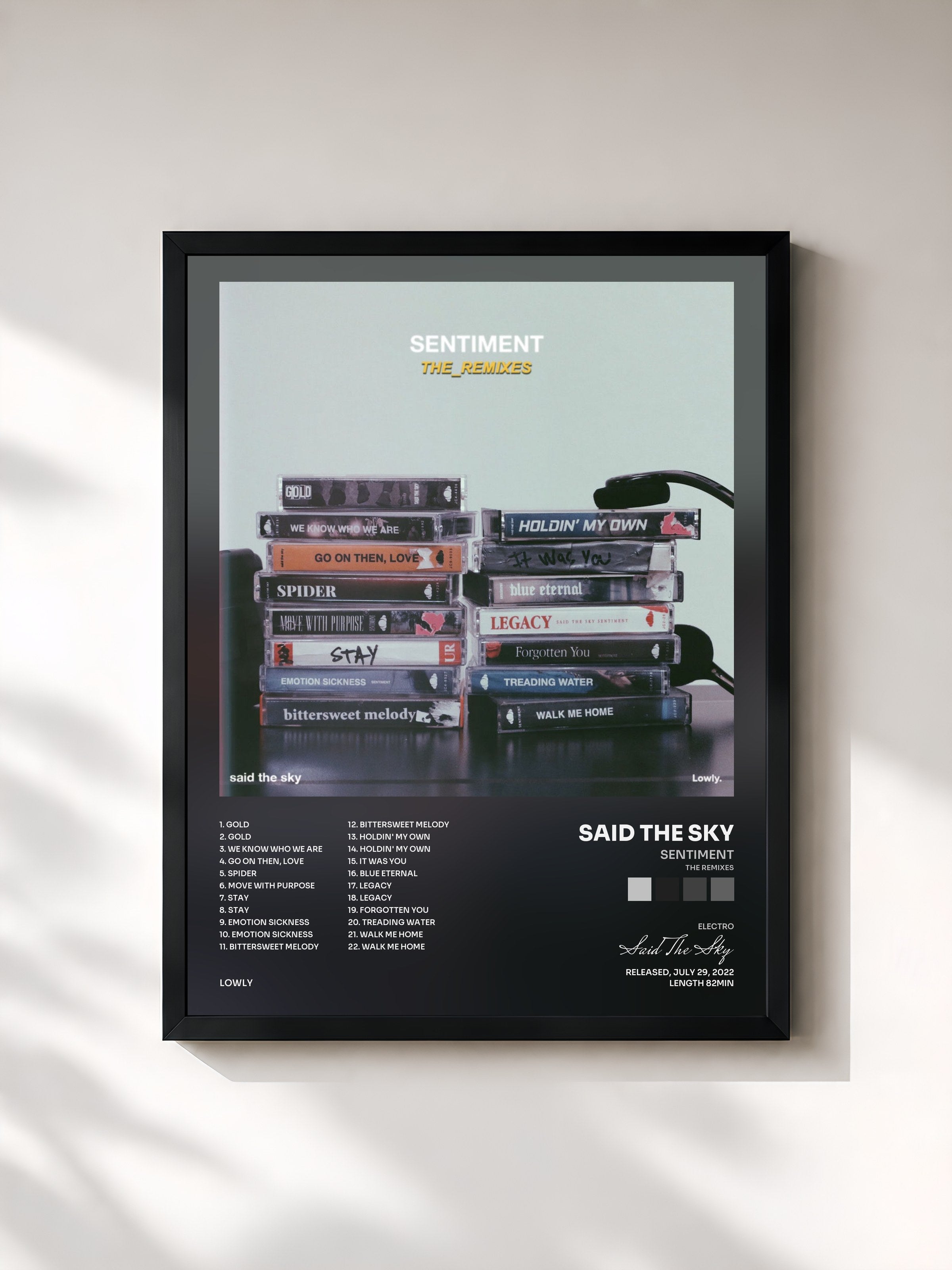 #noir Tableau de l'album Sentiment (The Remixes) de Said The Sky, cadre noir, imprimé et encadré en France