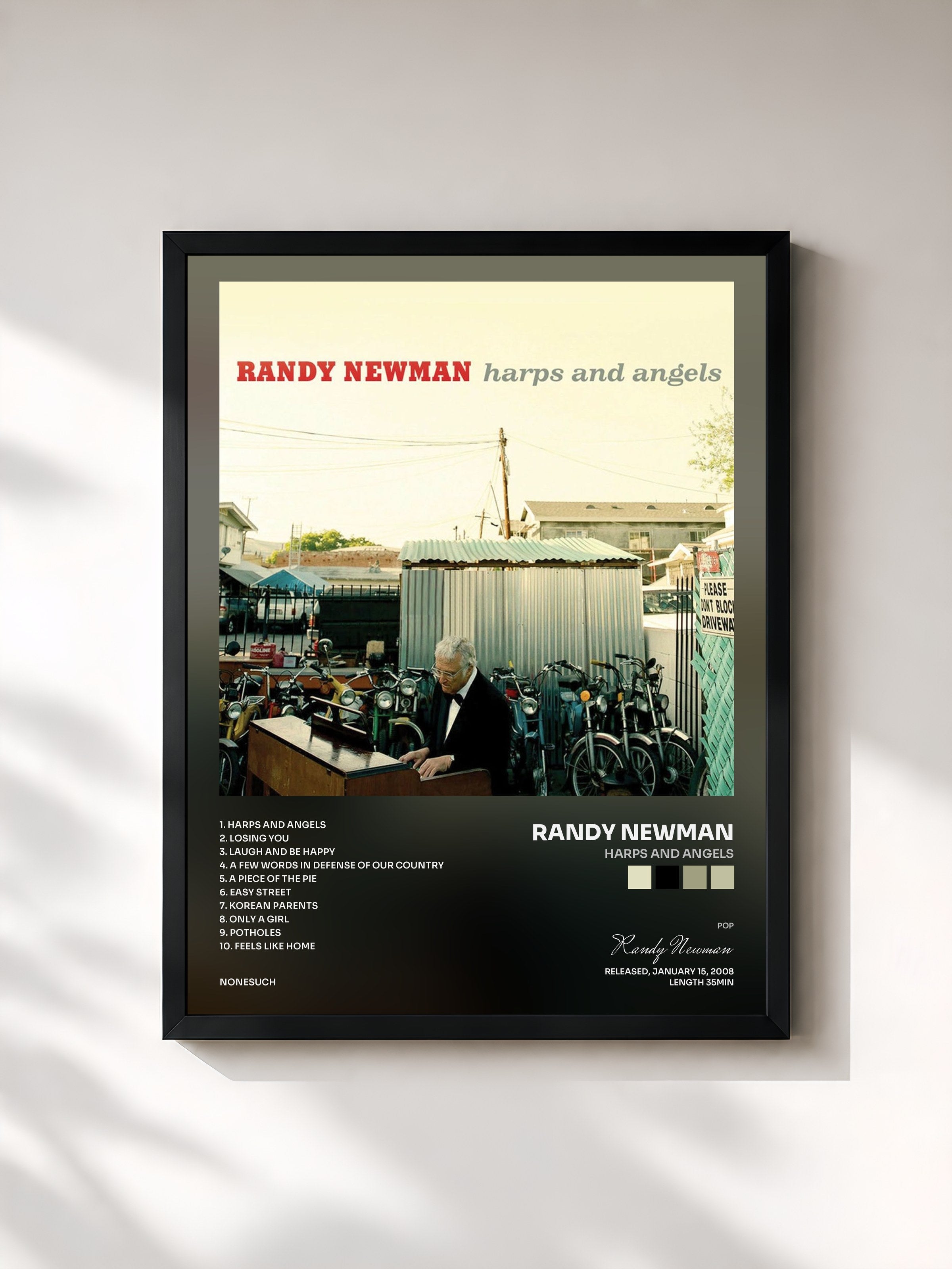 #noir Tableau de l'album Harps and Angels de Randy Newman, cadre noir, imprimé et encadré en France