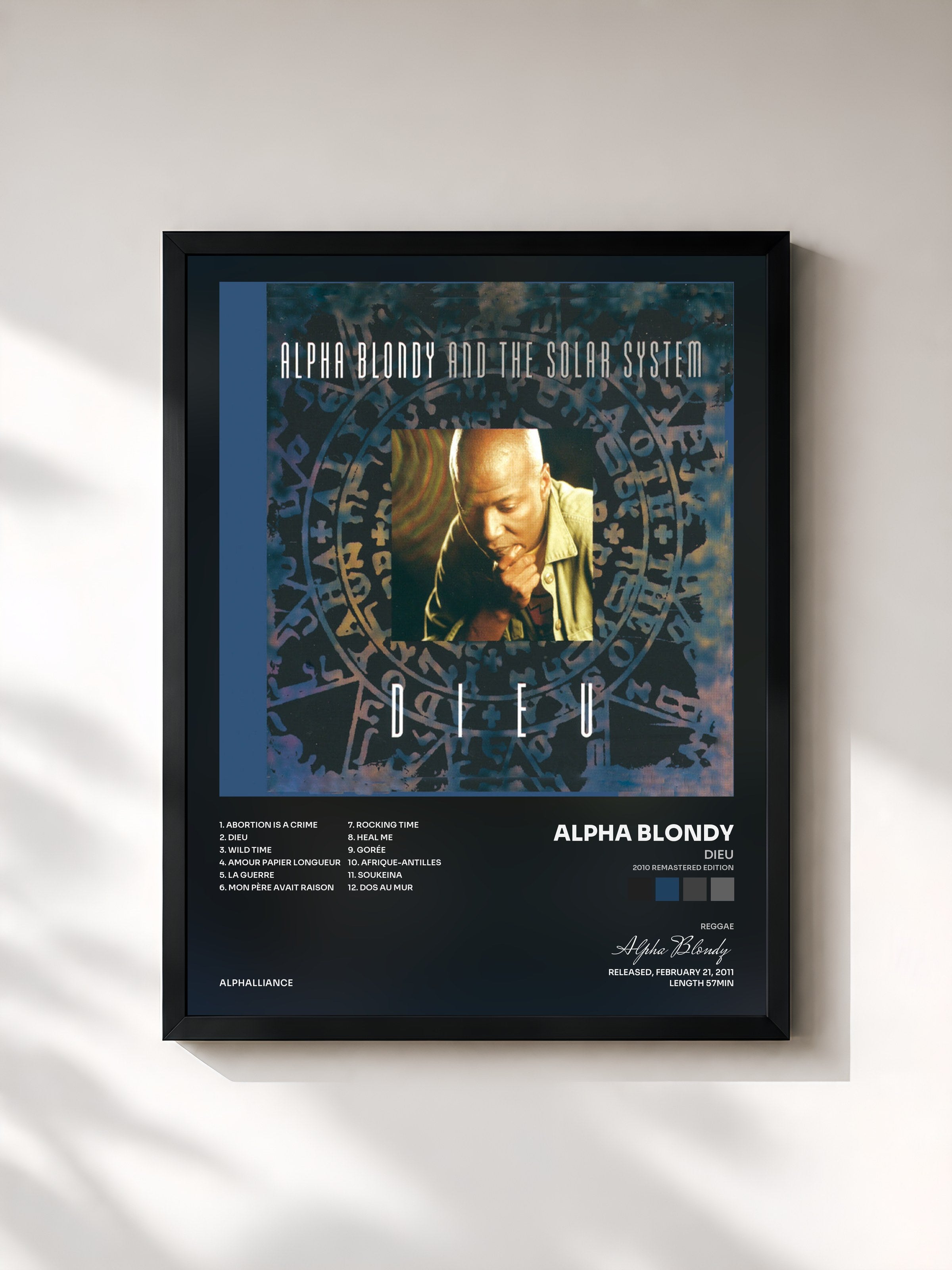 #noir Tableau de l'album Dieu (2010 Remastered Edition) de Alpha Blondy, cadre noir, imprimé et encadré en France
