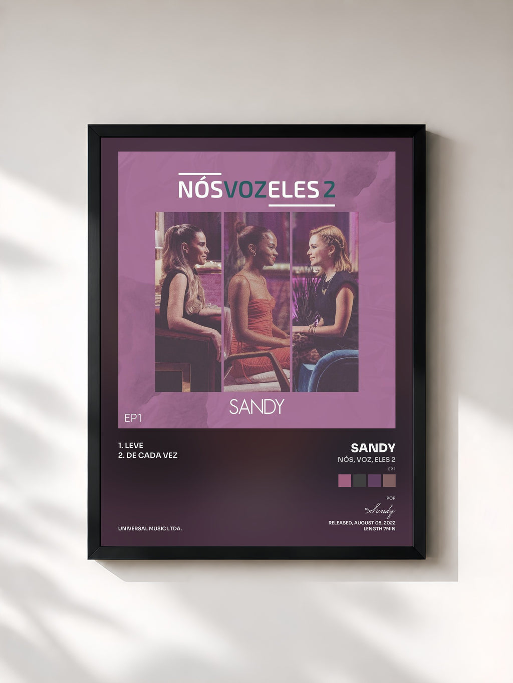 #noir Tableau de l'album Nós, VOZ, Eles 2 (EP 1) de Sandy, cadre noir, imprimé et encadré en France