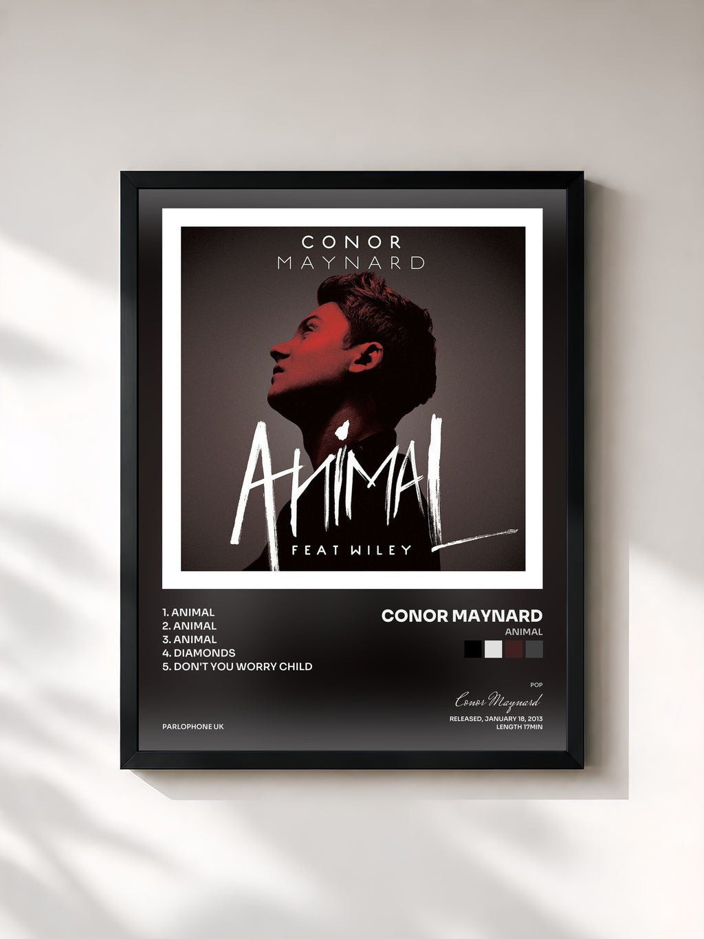 #noir Tableau de l'album Animal de Conor Maynard, cadre noir, imprimé et encadré en France