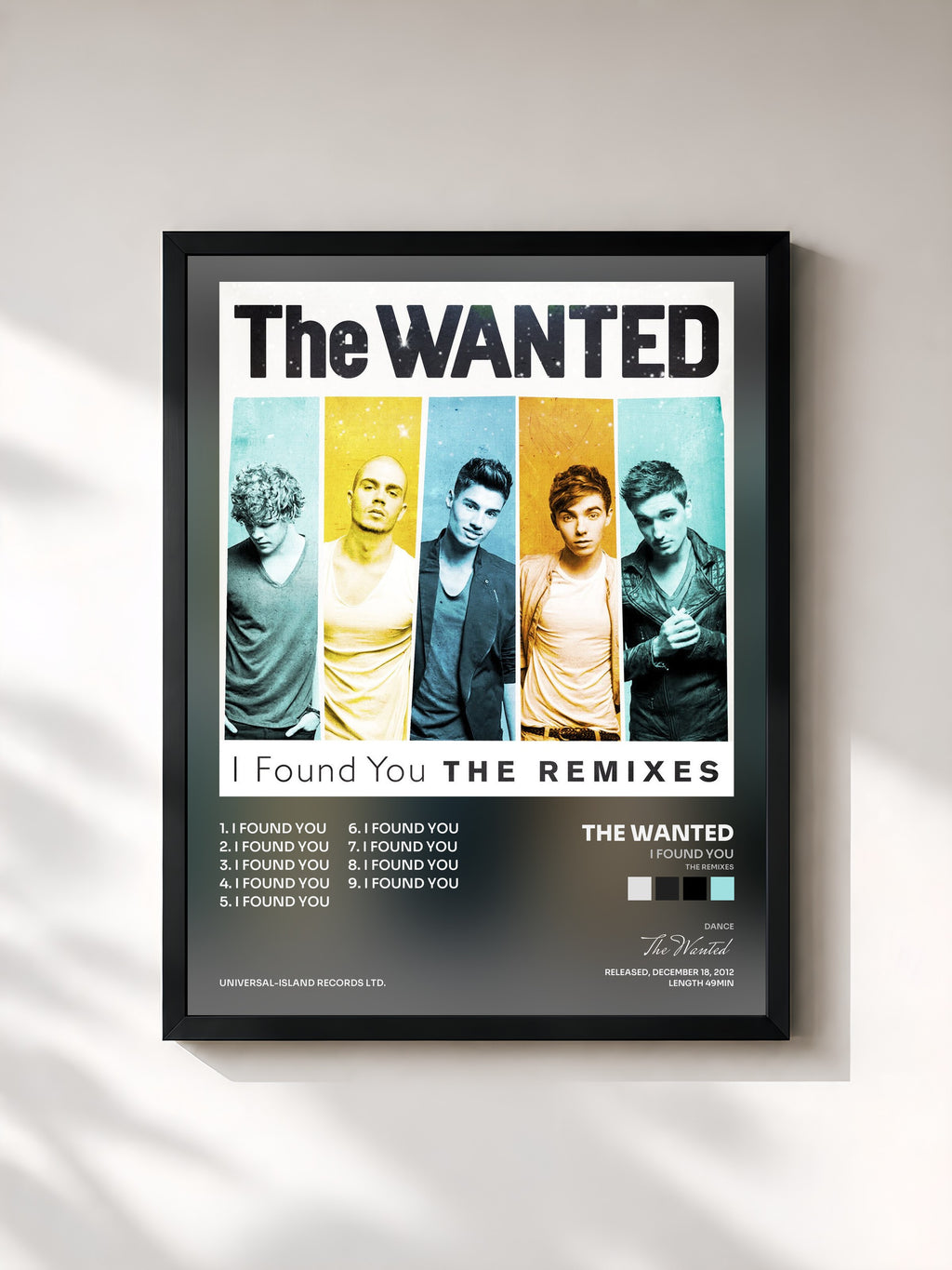 #noir Tableau de l'album I Found You (The Remixes) de The Wanted, cadre noir, imprimé et encadré en France