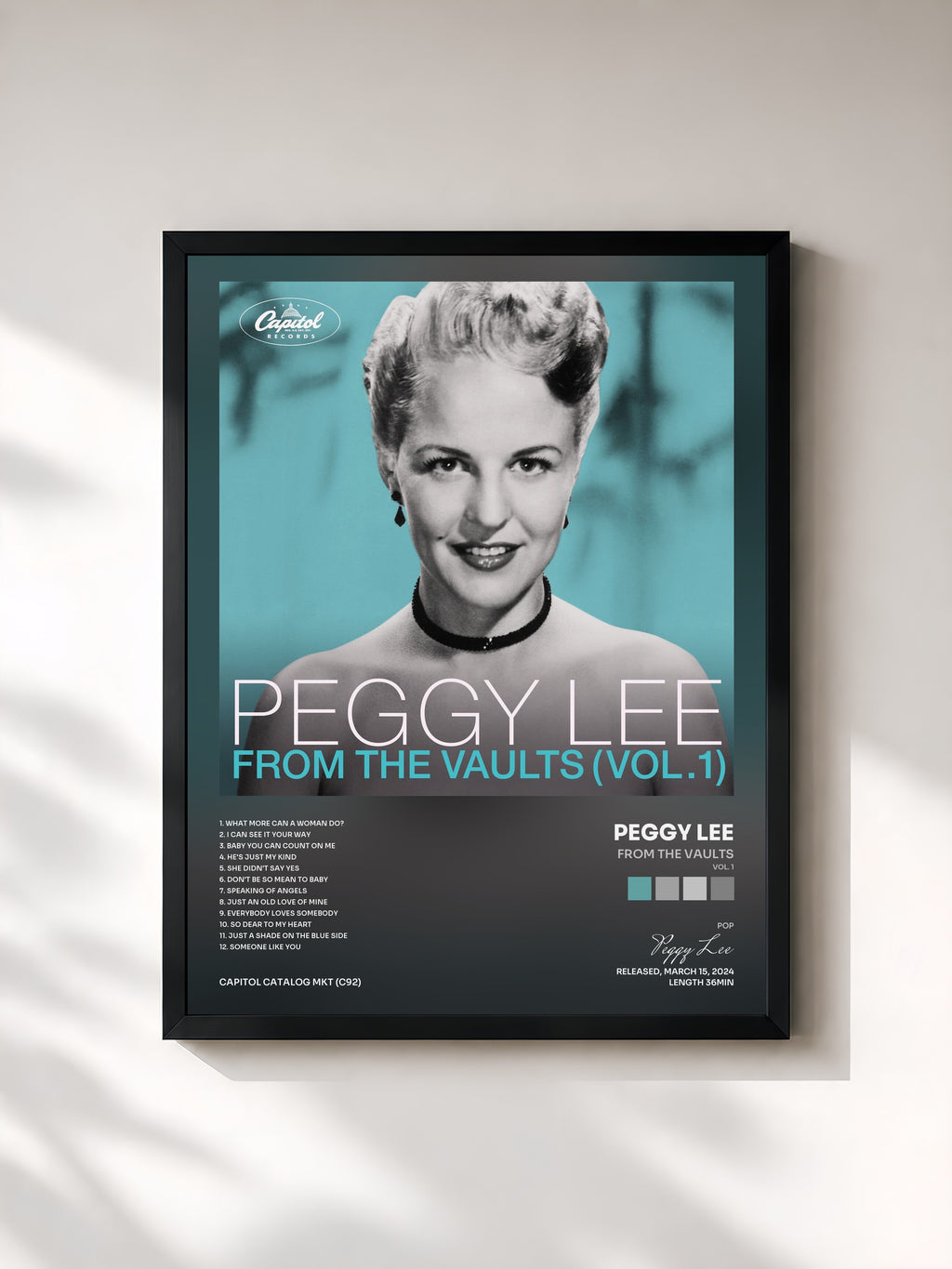 #noir Tableau de l'album From The Vaults (Vol. 1) de Peggy Lee, cadre noir, imprimé et encadré en France