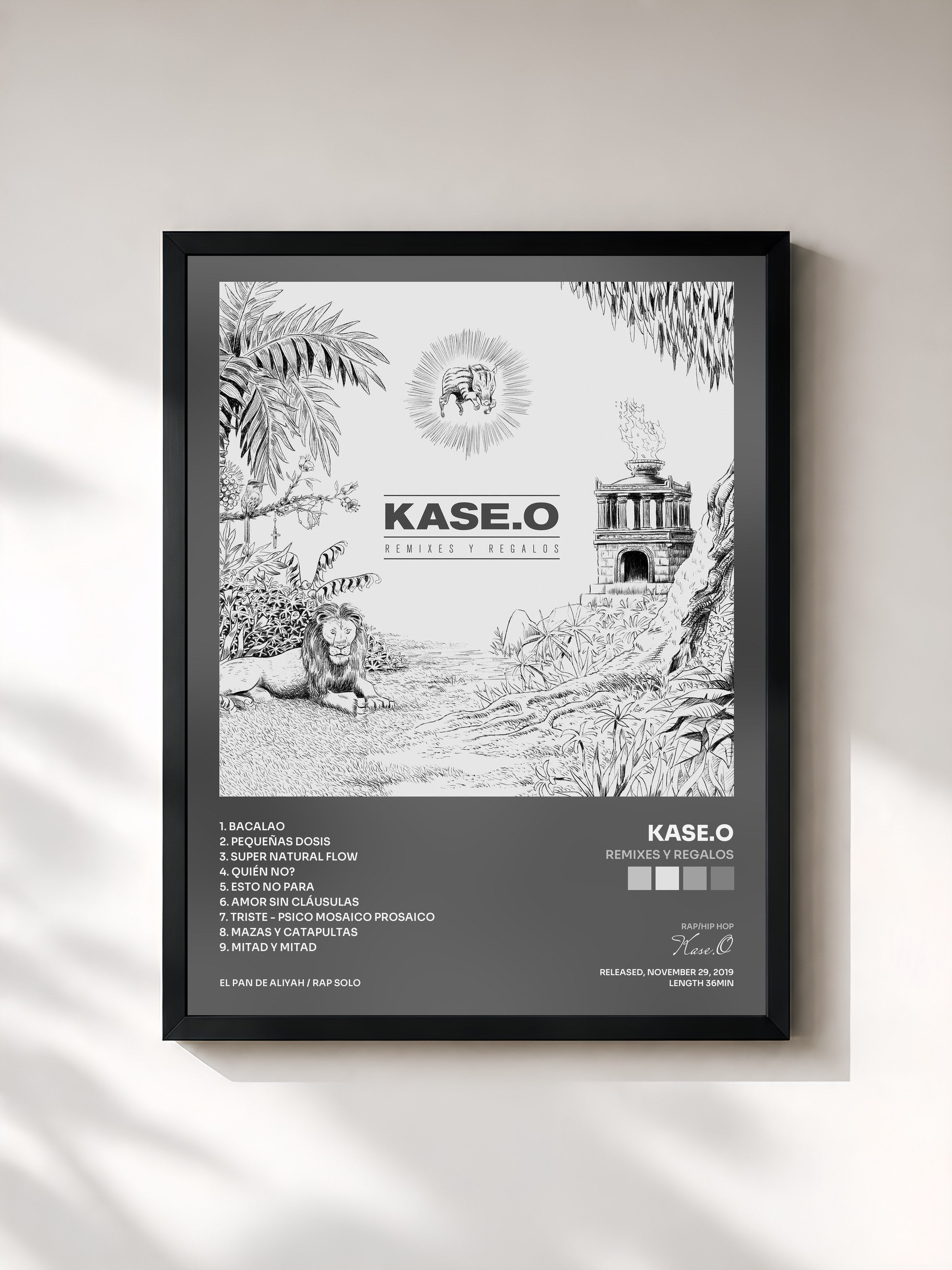 #noir Tableau de l'album Remixes y Regalos de Kase.O, cadre noir, imprimé et encadré en France